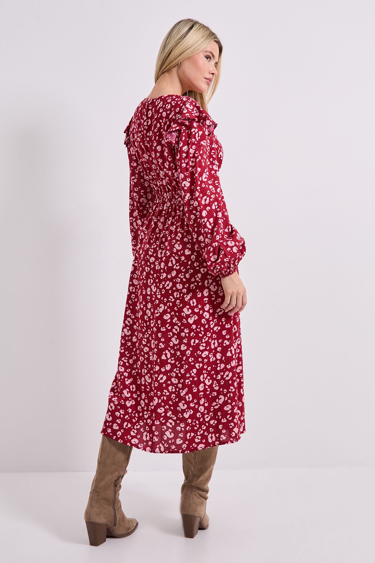 Dorothy Perkins Pink Animal Contrast Bow Detail Frill Printed Midaxi Dress Pink image 3