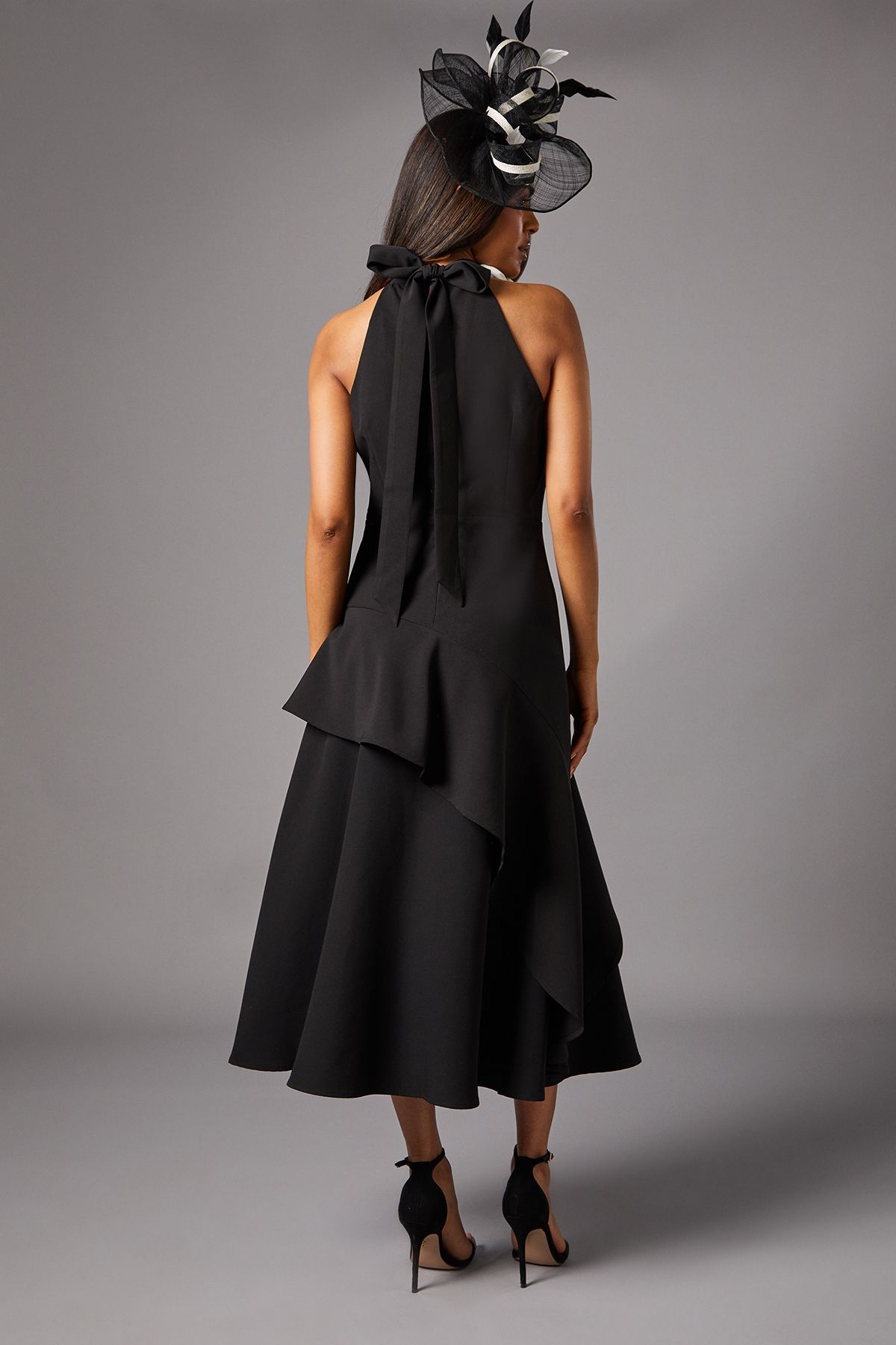 Coast Petite High Neck Corsage Detail Midi Dress Mono image 4