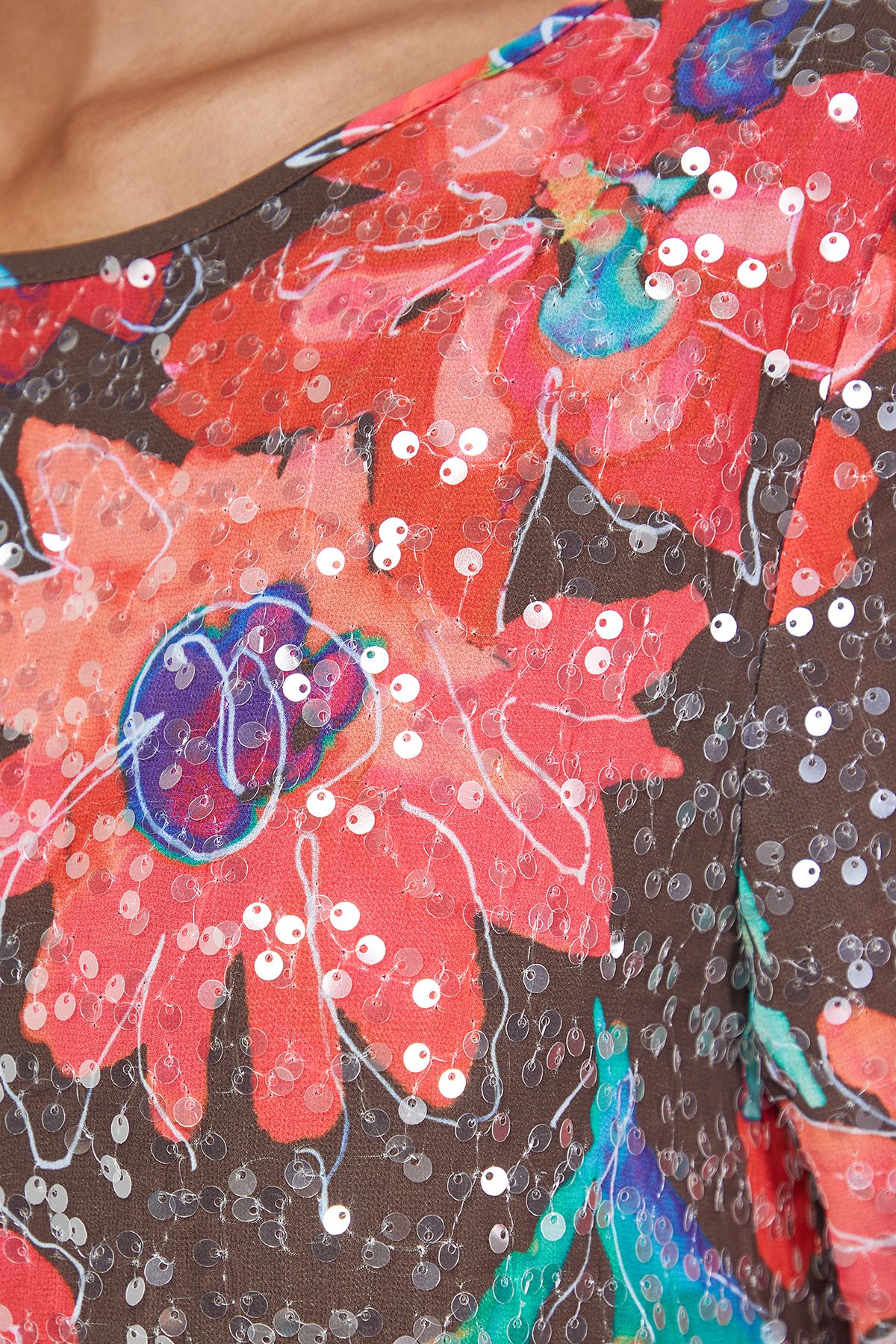 Warehouse Sequin Column Midi Dress Chocolate image 5