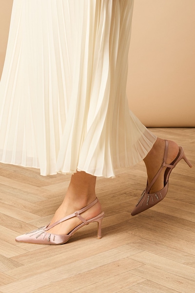 Oasis Monica Satin Diamante Slingback High Stiletto Heel Court Shoes Blush