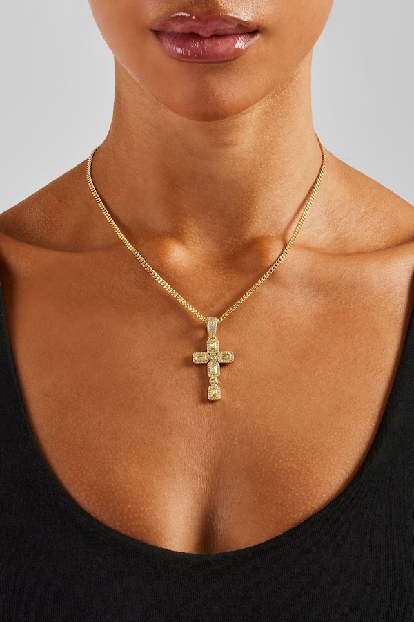 Cernucci Iced Green Gemstone Cross Cuban Necklace - 40mm