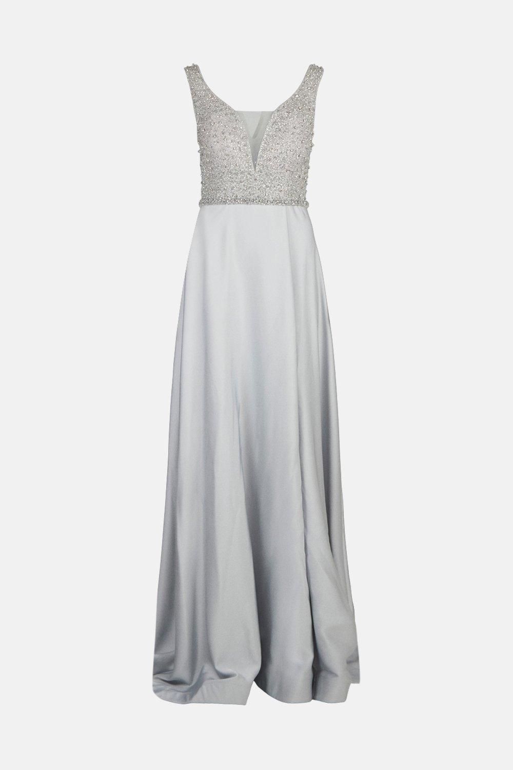 Coast Beaded Satin Maxi Dress Silver image 4
