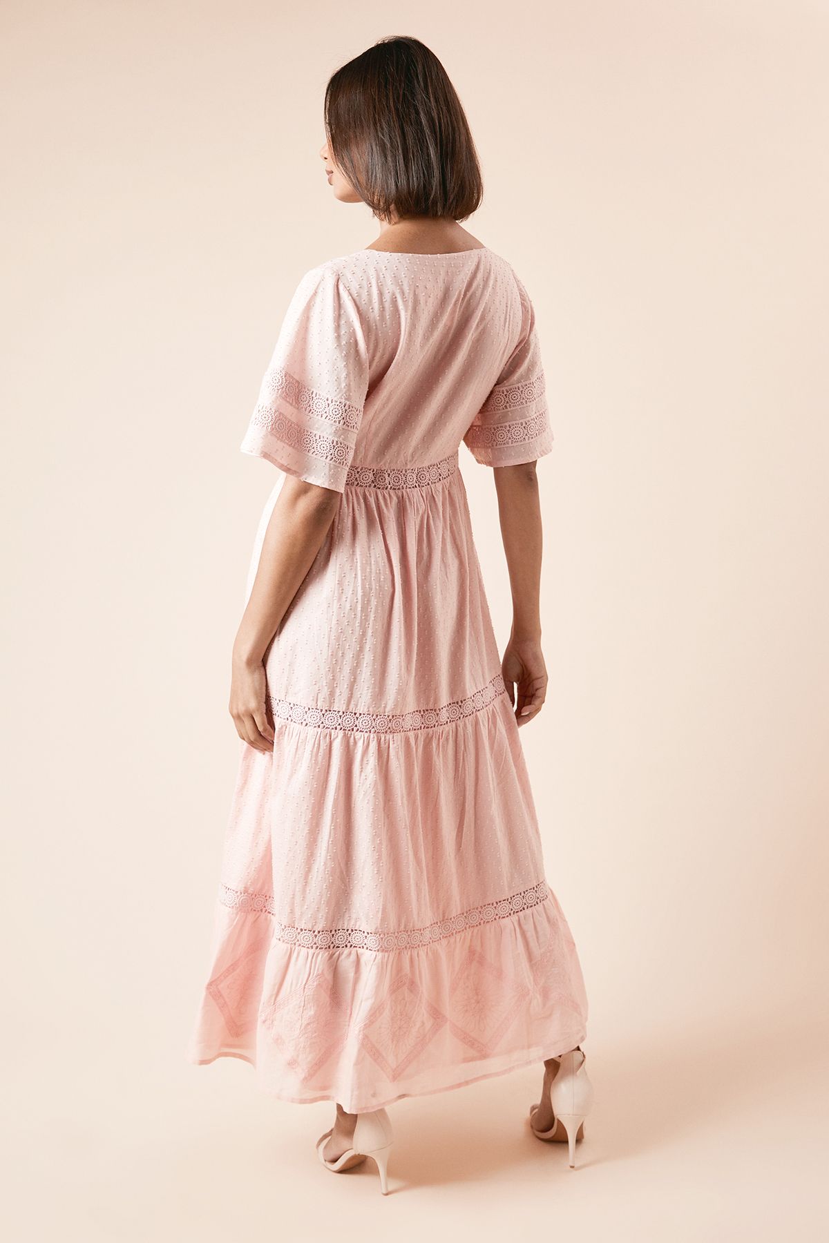 Dorothy Perkins Embroidered Front Angel Sleeve Midi Dress Pink image 3