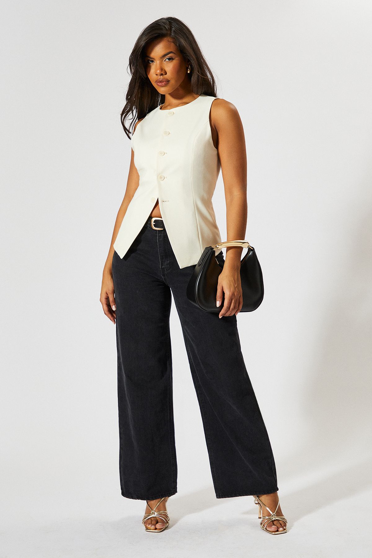 MissPap Tailored High Neck Waistcoat Cream image 4