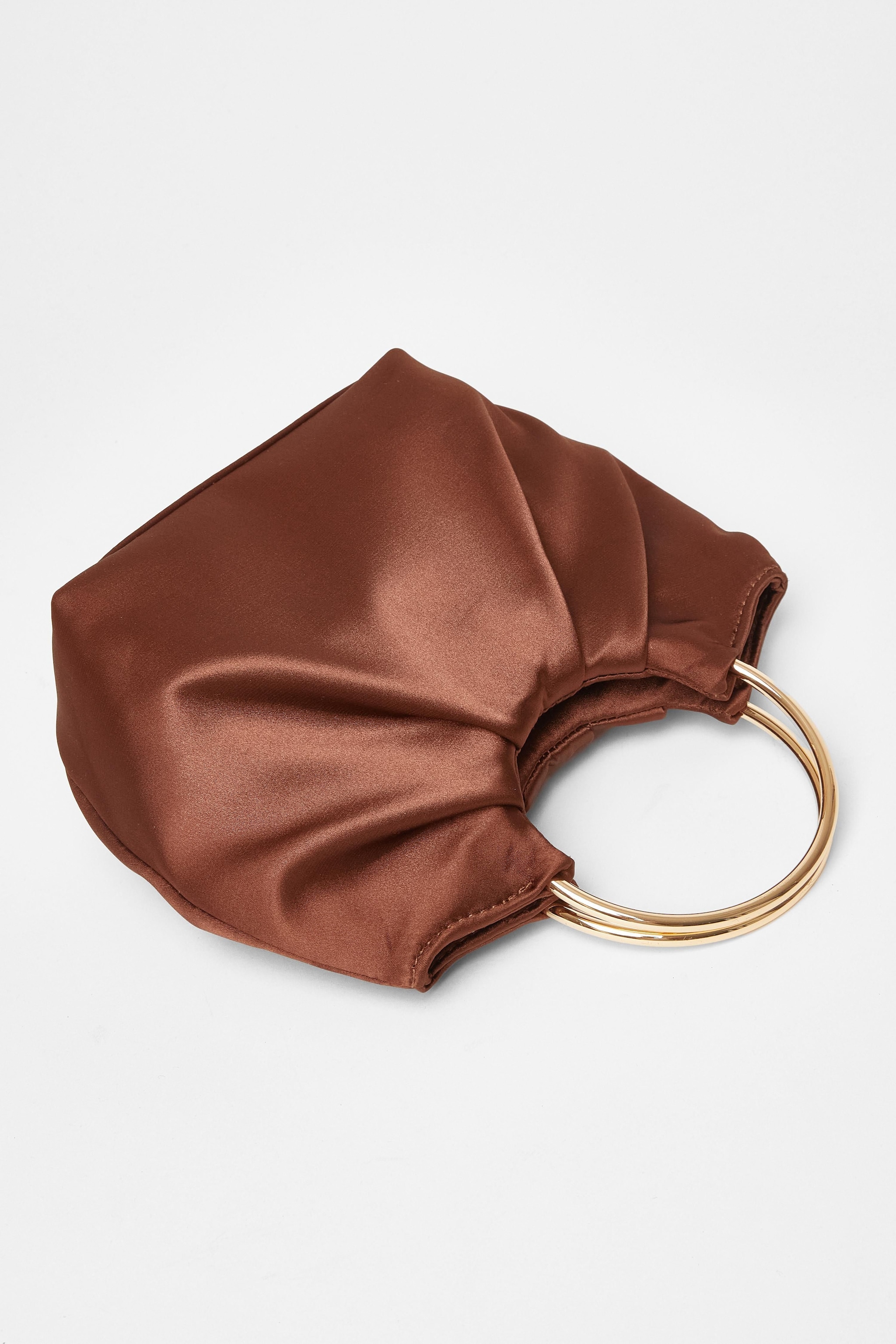 Quiz Brown Satin Pleated Top Handle Bag image 4