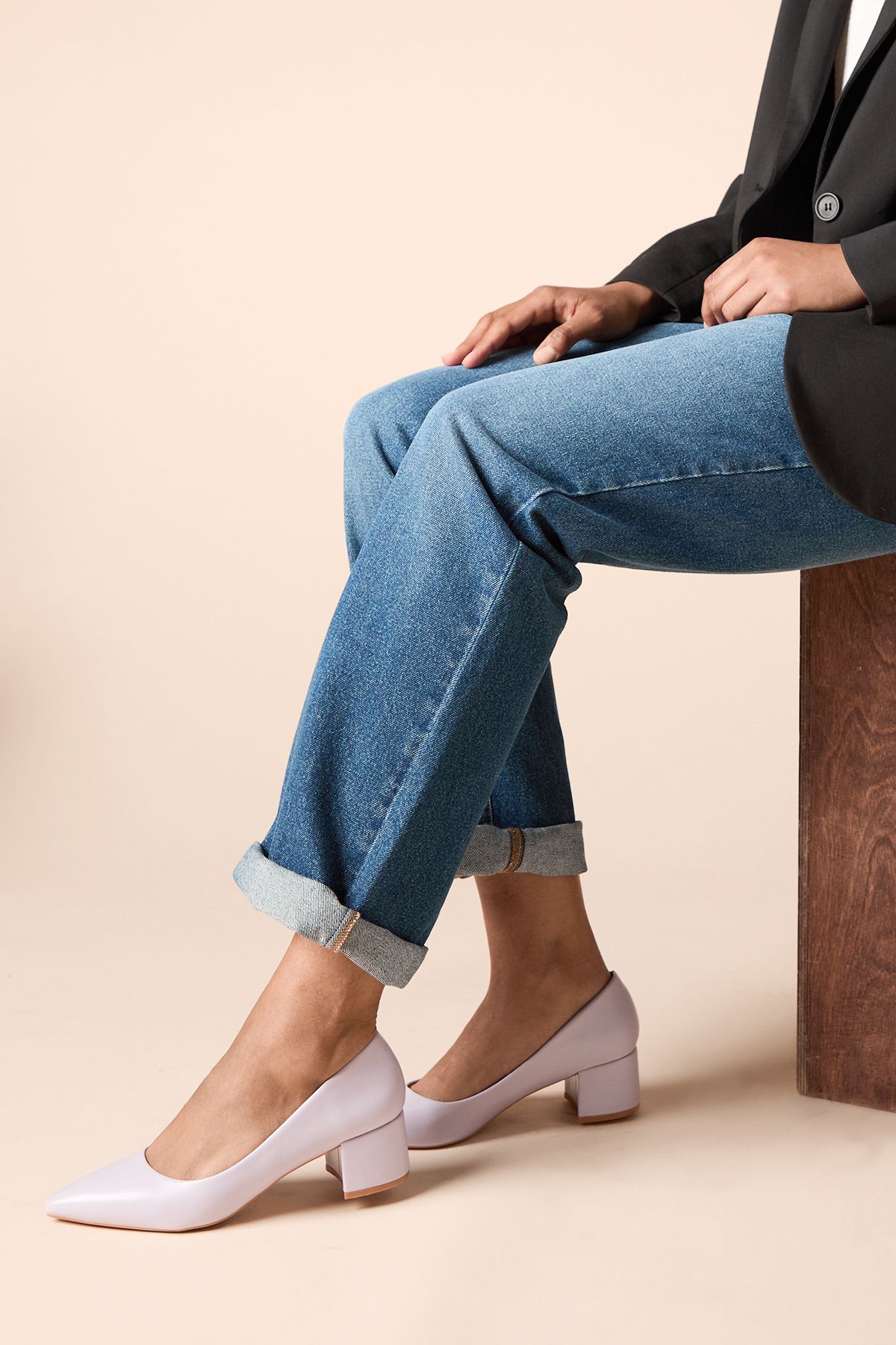 Dorothy Perkins Belinda Faux Leather Pointed Medium Block Heel Court Shoes Lilac