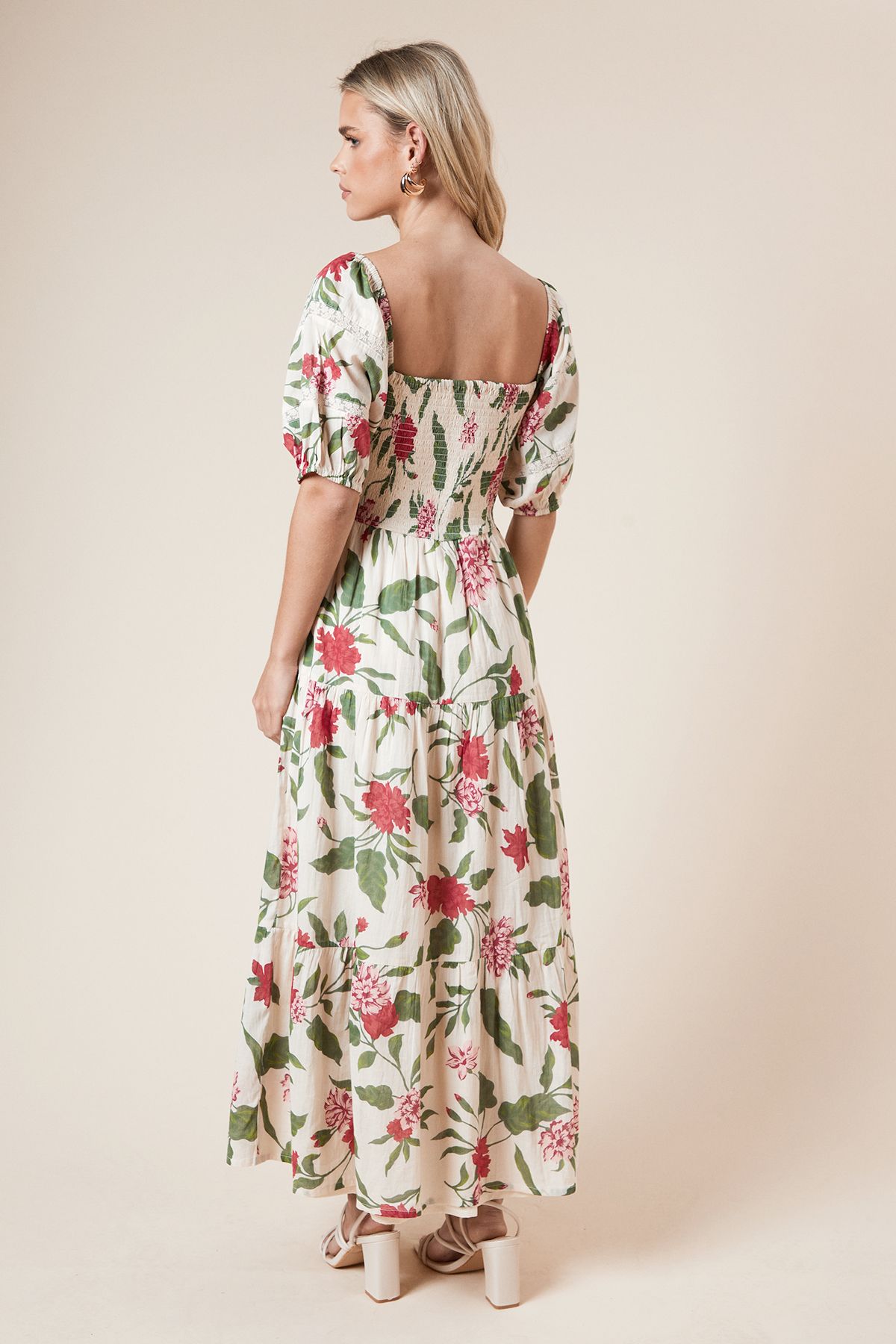 Dorothy Perkins Petite Shirred Bodice Tie Front Midi Dress Floral image 3