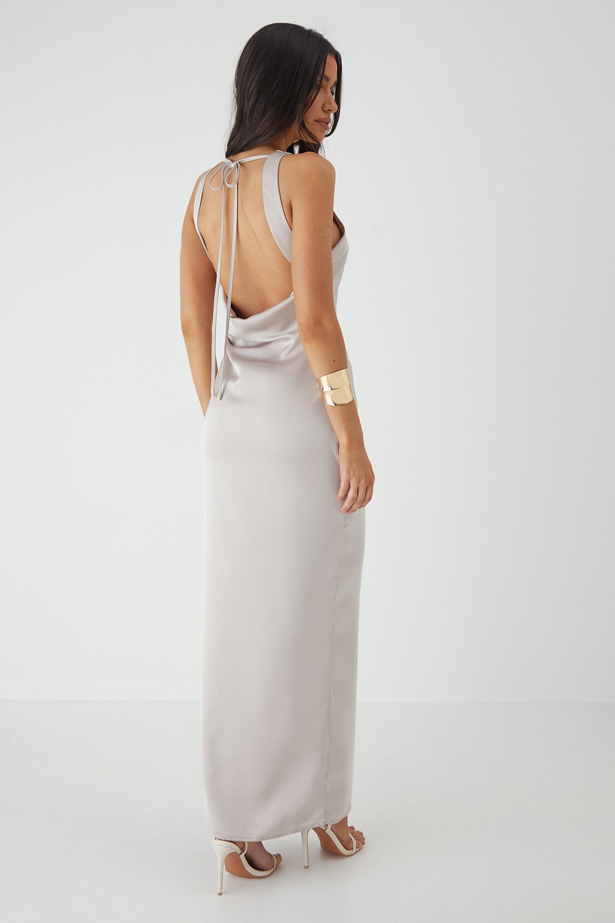 MissPap Premium Satin Racer Open Back Bridesmaid Dress Champagne image 3
