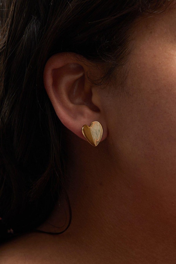 Simply Silver Recycled Gold Plated Sterling Silver 925 Heart Stud Earrings