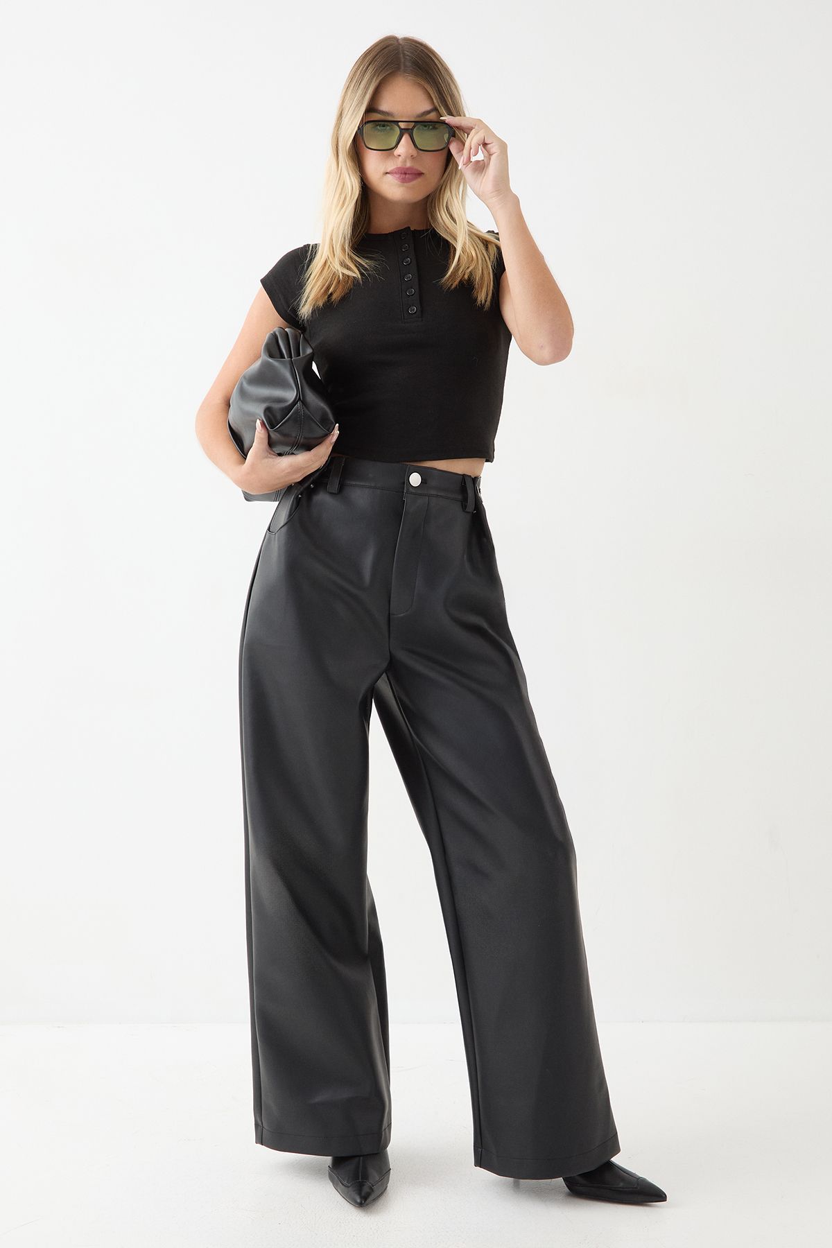 MissPap Slouch Faux Leather Pants Black