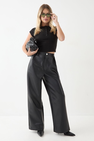 MissPap Slouch Faux Leather Pants Black