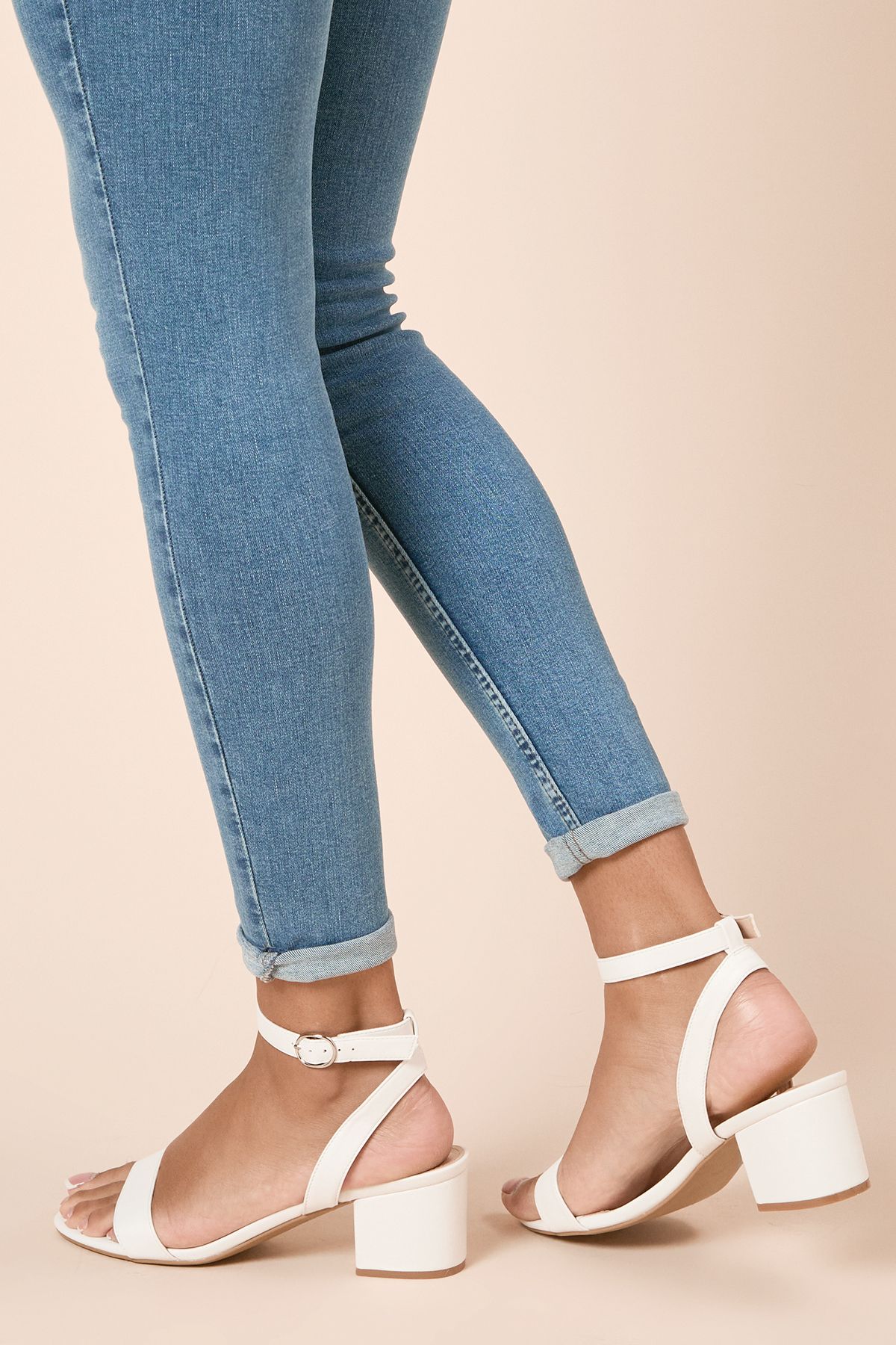 Dorothy Perkins Wide Fit Tommi Barely There Mid Block Heel Sandals White image 4