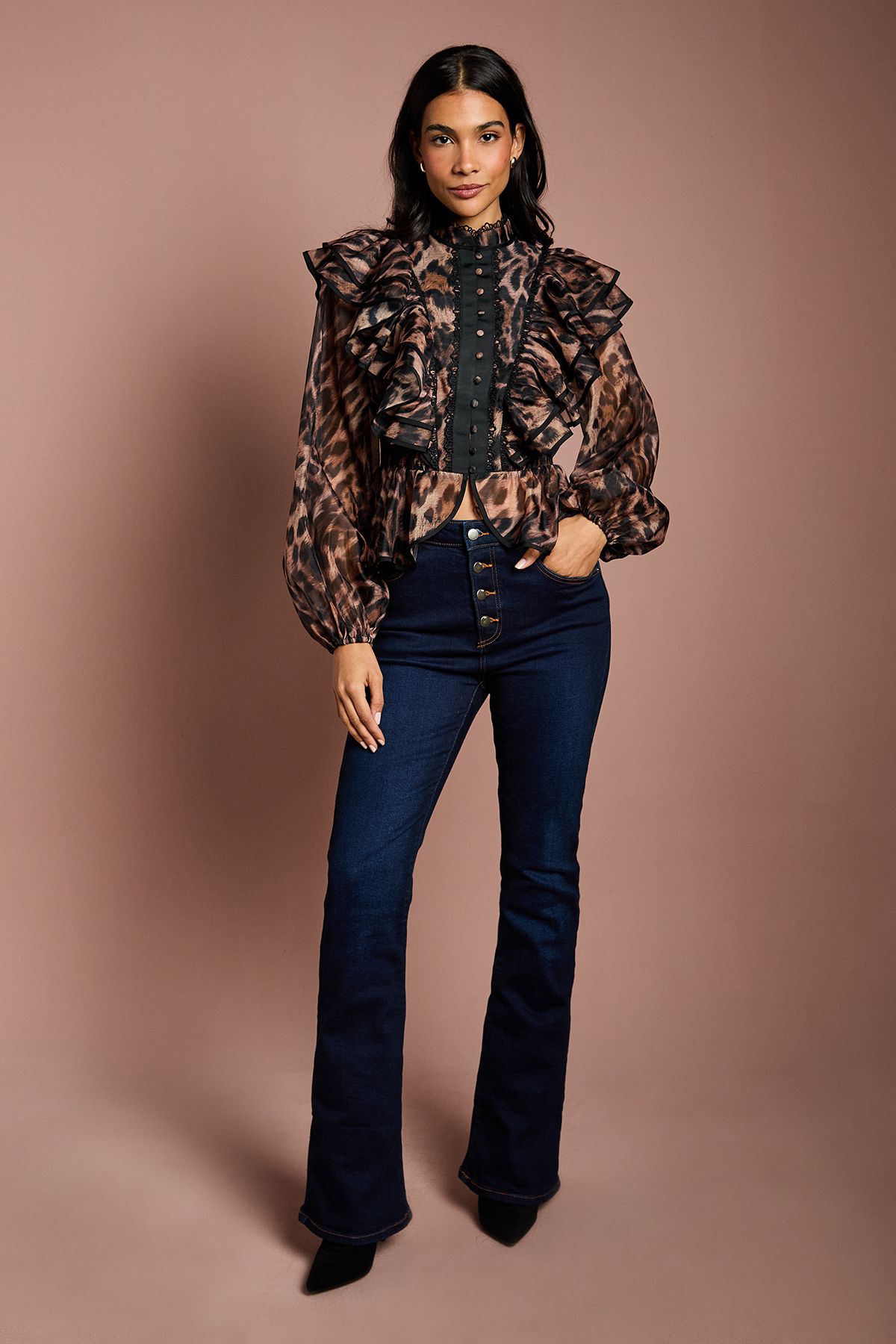 Coast Long Sleeve Leopard Organza Frill Blouse Leopard image 2