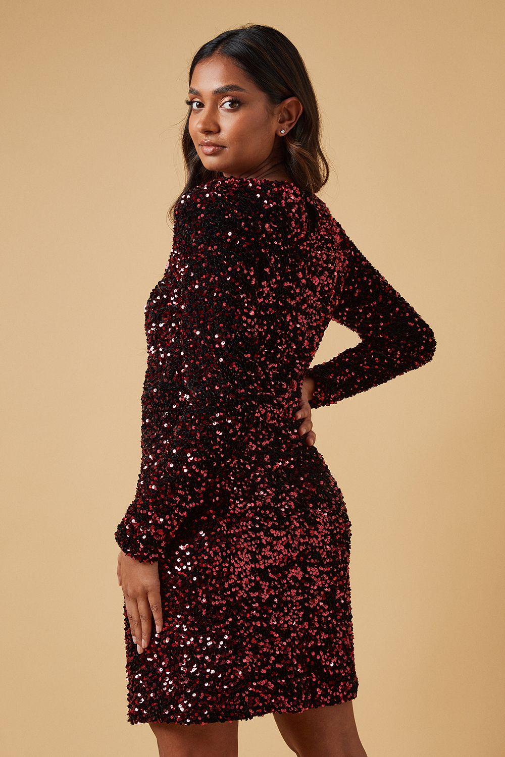 Oasis Occasion Sequin Shoulder Pad Mini Dress Red image 3