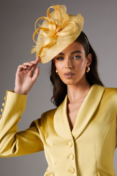 Coast Loop And Feather Upturn Disc Fascinator Lemon