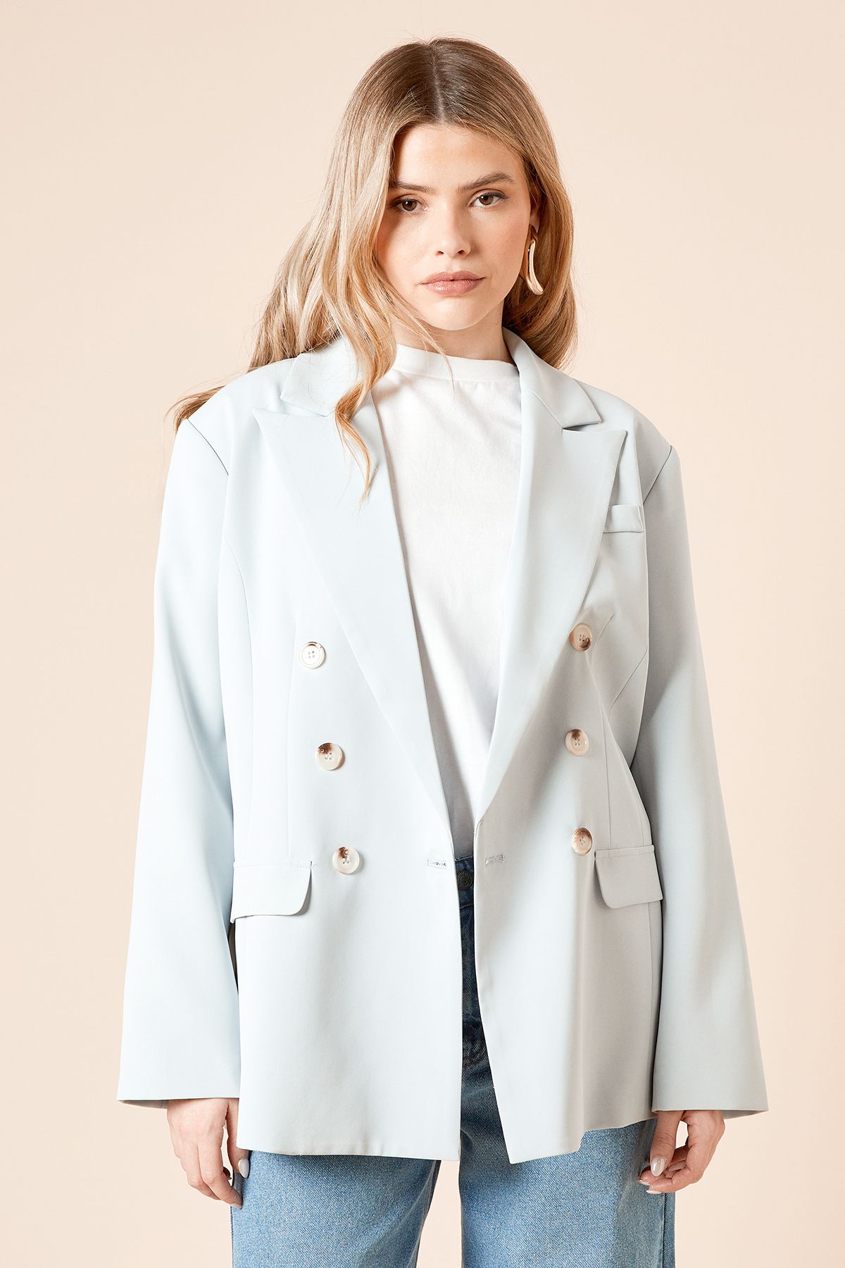 Dorothy Perkins Oversized Double Breasted Blazer Light Blue image 2