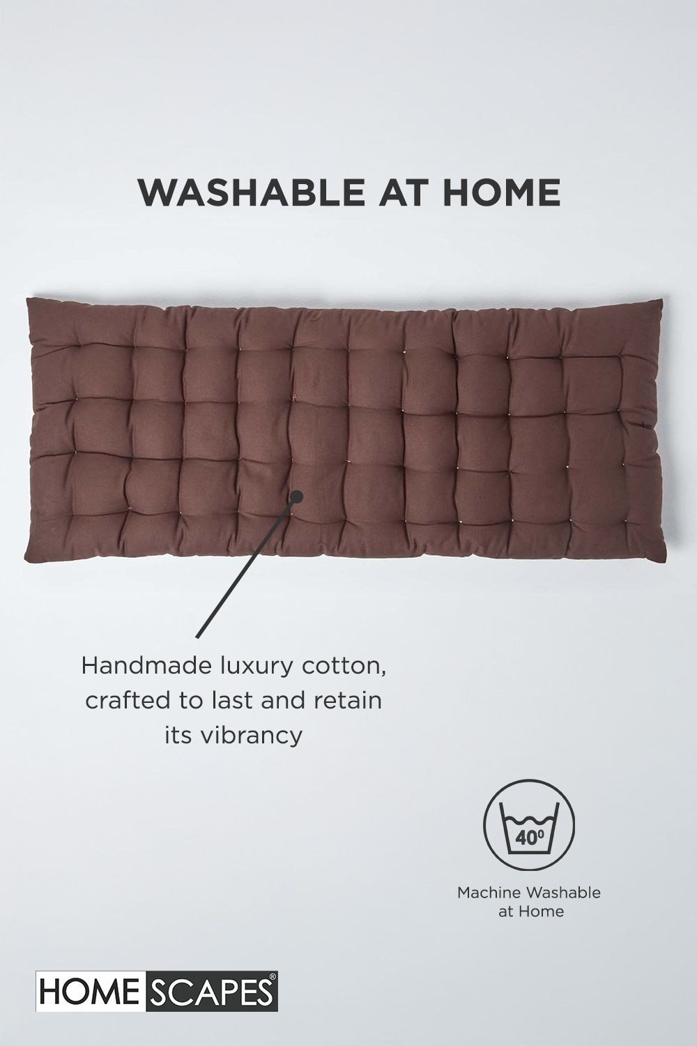 Homescapes Garden Bench Cushion Luxury 2 Seater Cotton Indoor Outdoor Pad, 108 x 42cm image 6