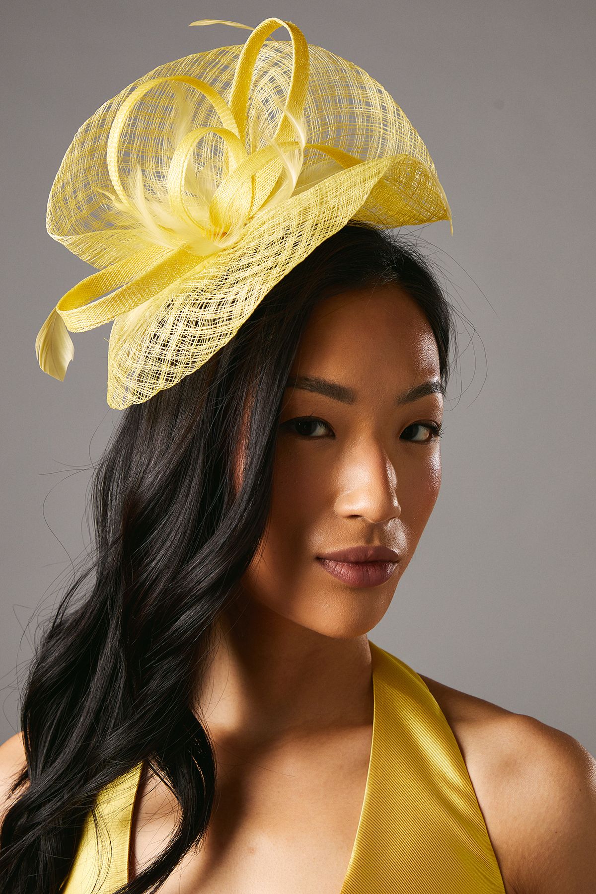 Coast Open Weave Bow And Feather Fascinator Yellow image 2