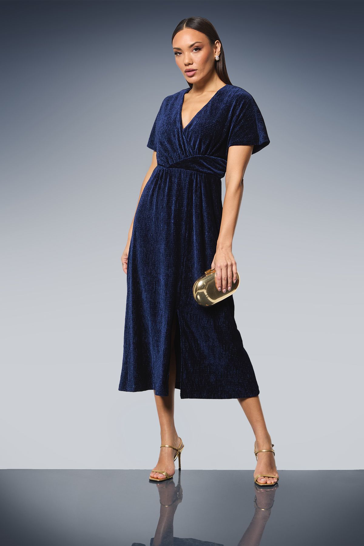 Principles Wrap Crinkle Velvet Midi Dress Blue image 1