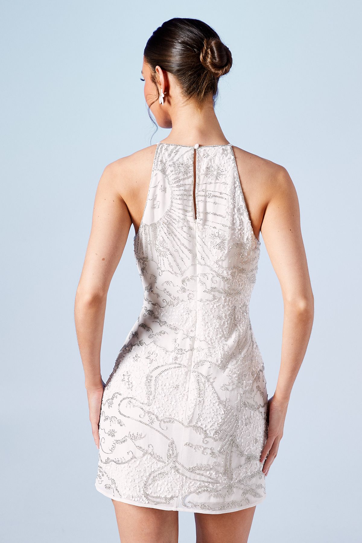 Coast Celestial Embellished Halter neck Mini Bridal Dress Ivory image 3