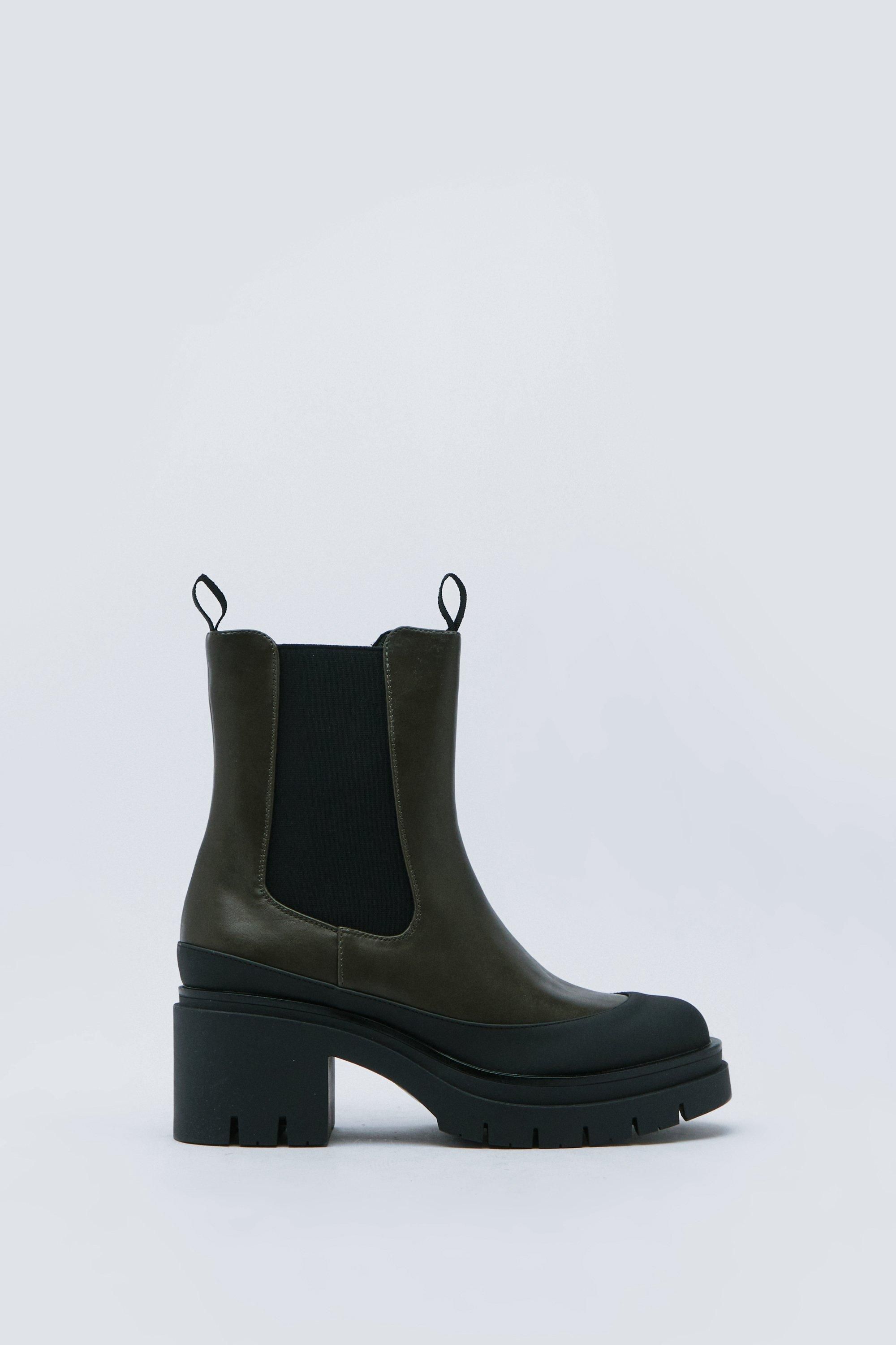 NastyGal Chunky Heeled Chelsea Boots Khaki image 3