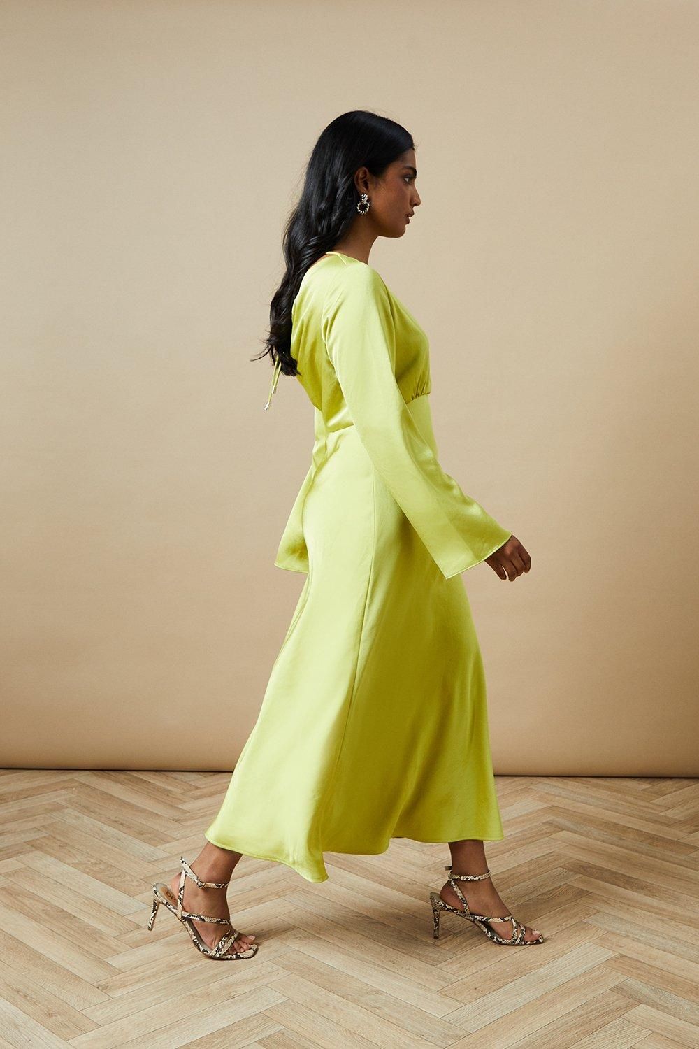 Oasis Occasion Satin Cowl Bias Midaxi Dress Chartreuse image 2