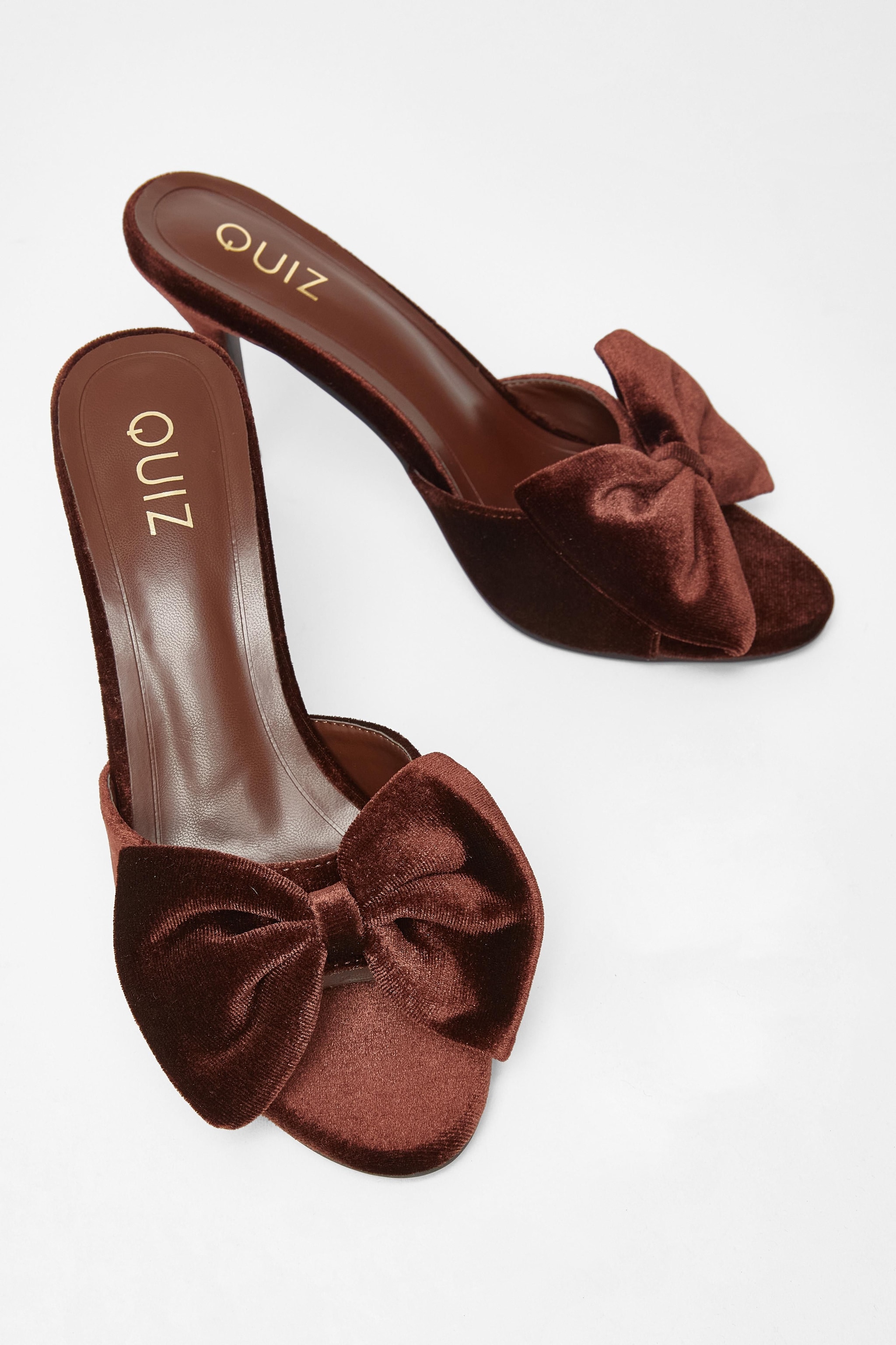 Quiz Brown Velvet Bow Mule Heels image 2