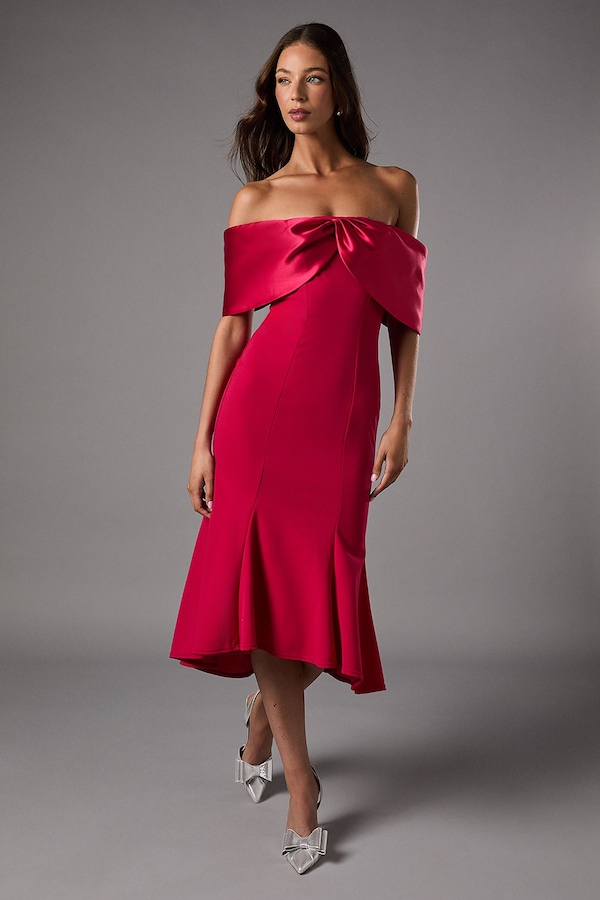 Coast Satin Sleeve Scuba Midi Dress Magenta