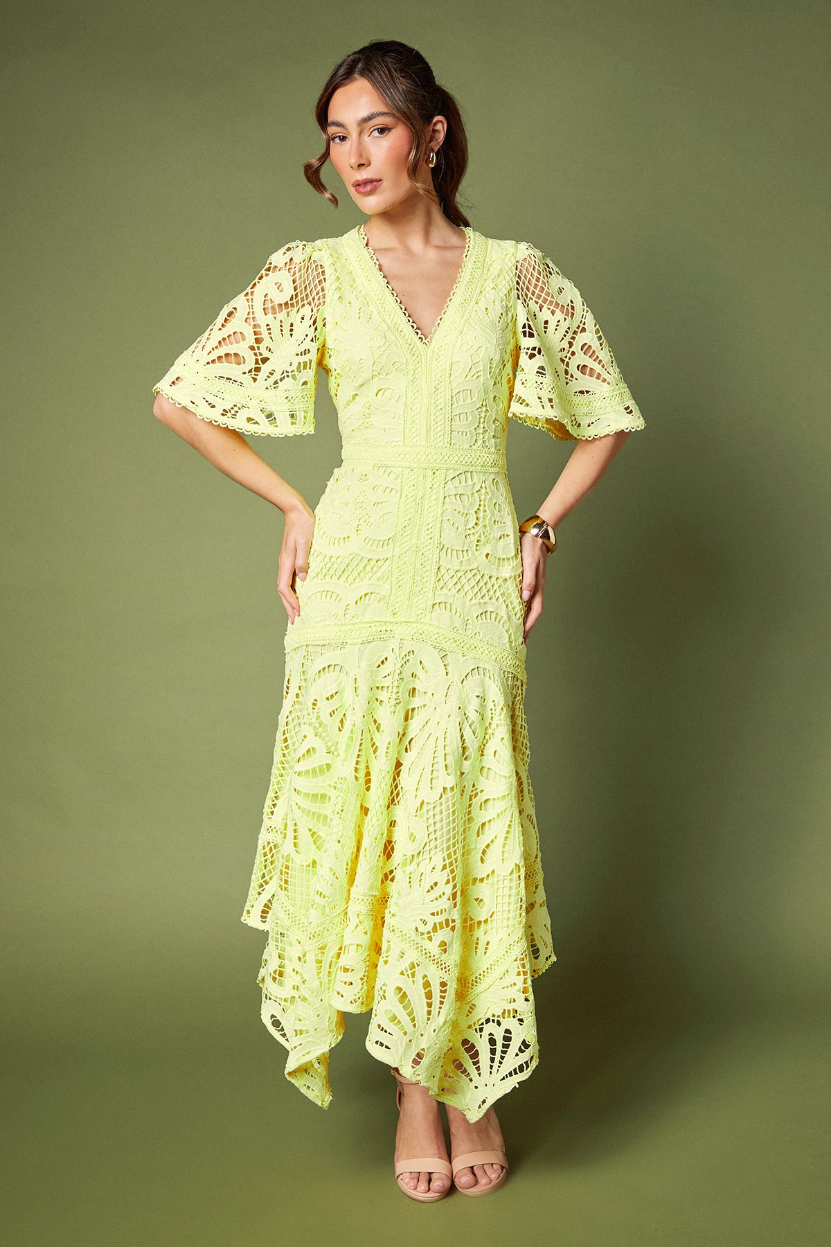 Coast Placement Lace Hanky Hem Dress Lemon image 1