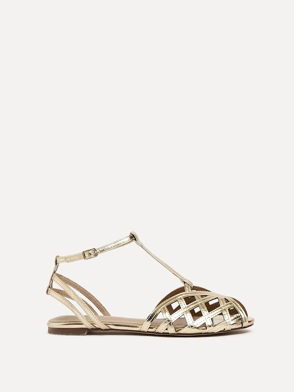 Linzi Santi Gold Faux Leather Caged Flat Sandal