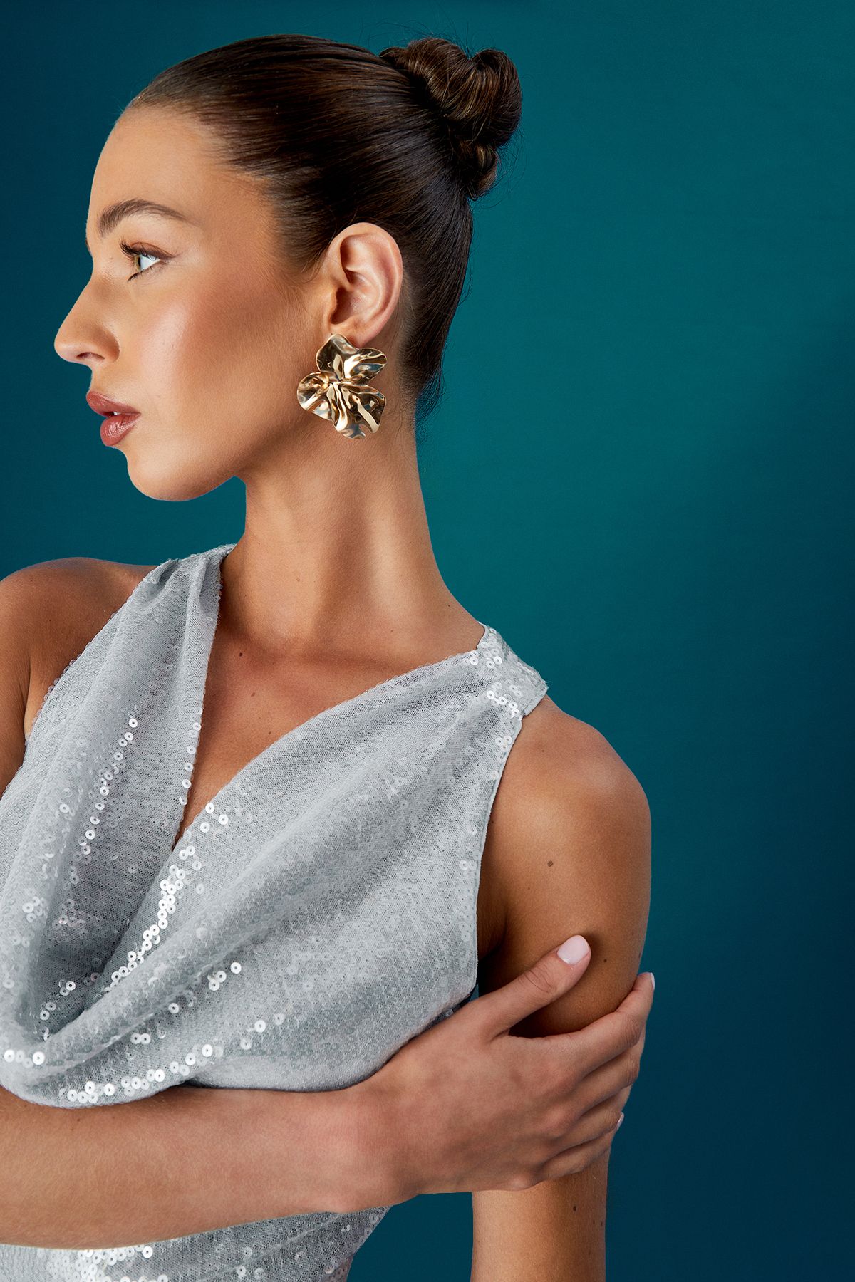 Coast Coast Muse Cowl Front Halter Sequin Maxi Dress Pale Blue image 4