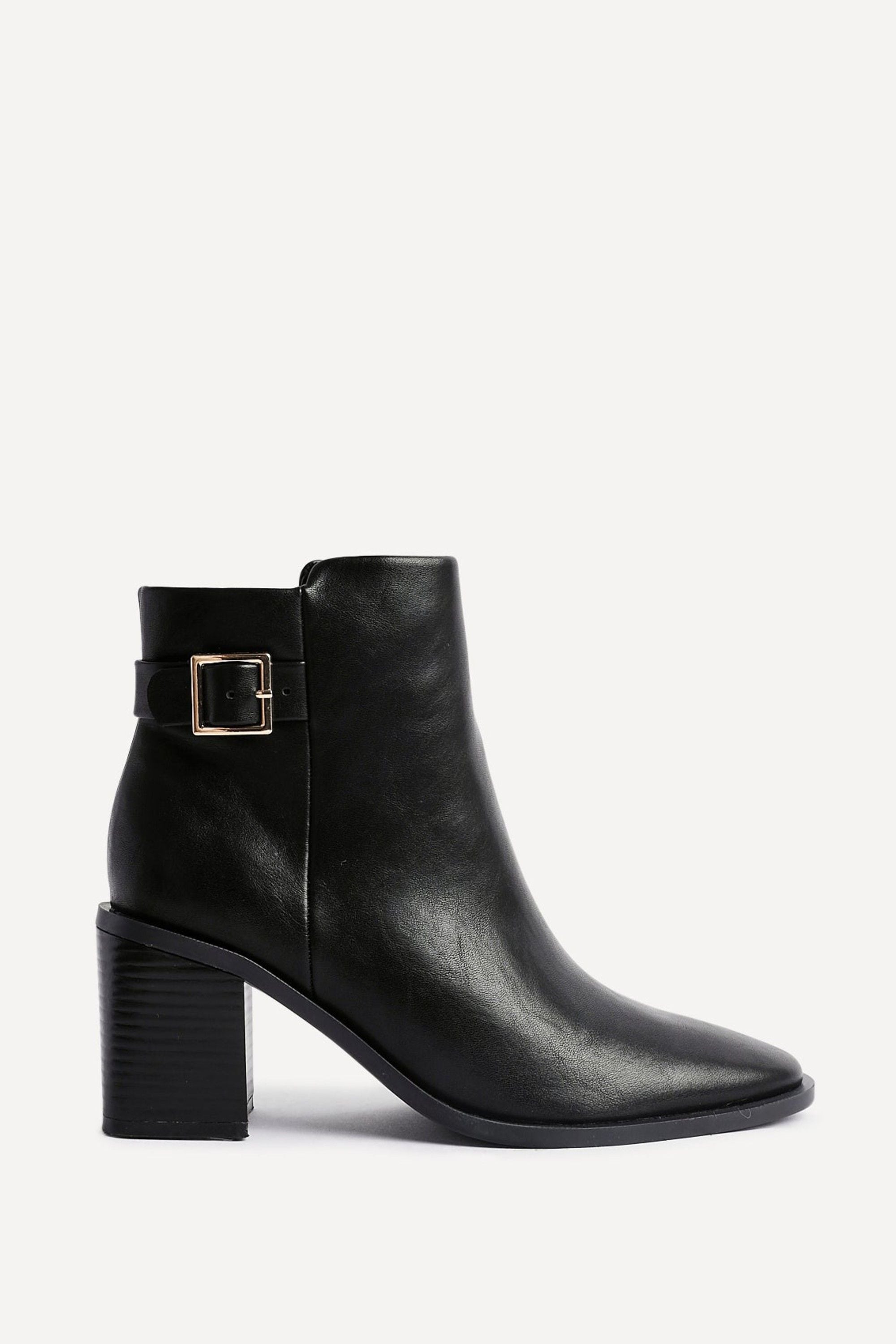Linzi Rise Black Faux Leather Block Heeled Ankle Boot