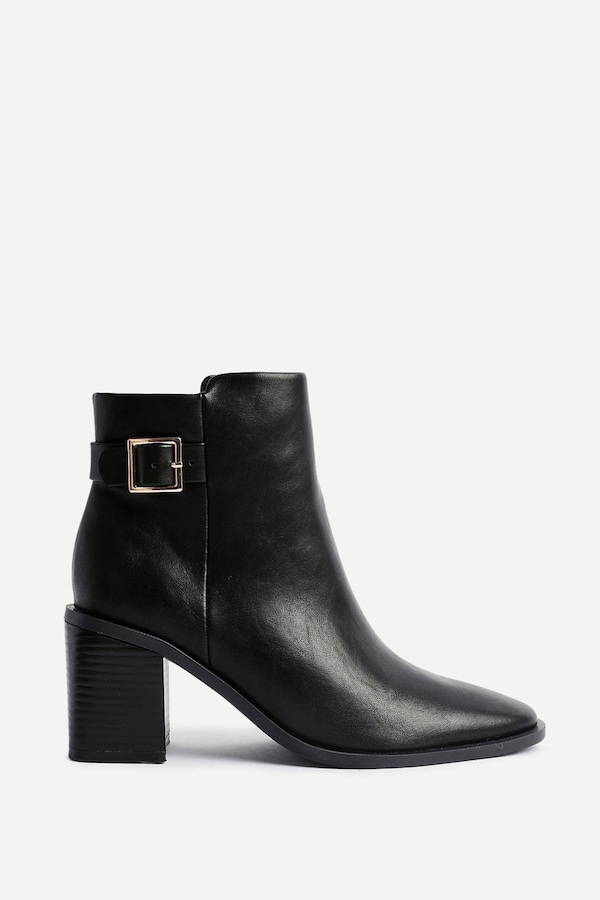 Linzi Rise Black Faux Leather Block Heeled Ankle Boot