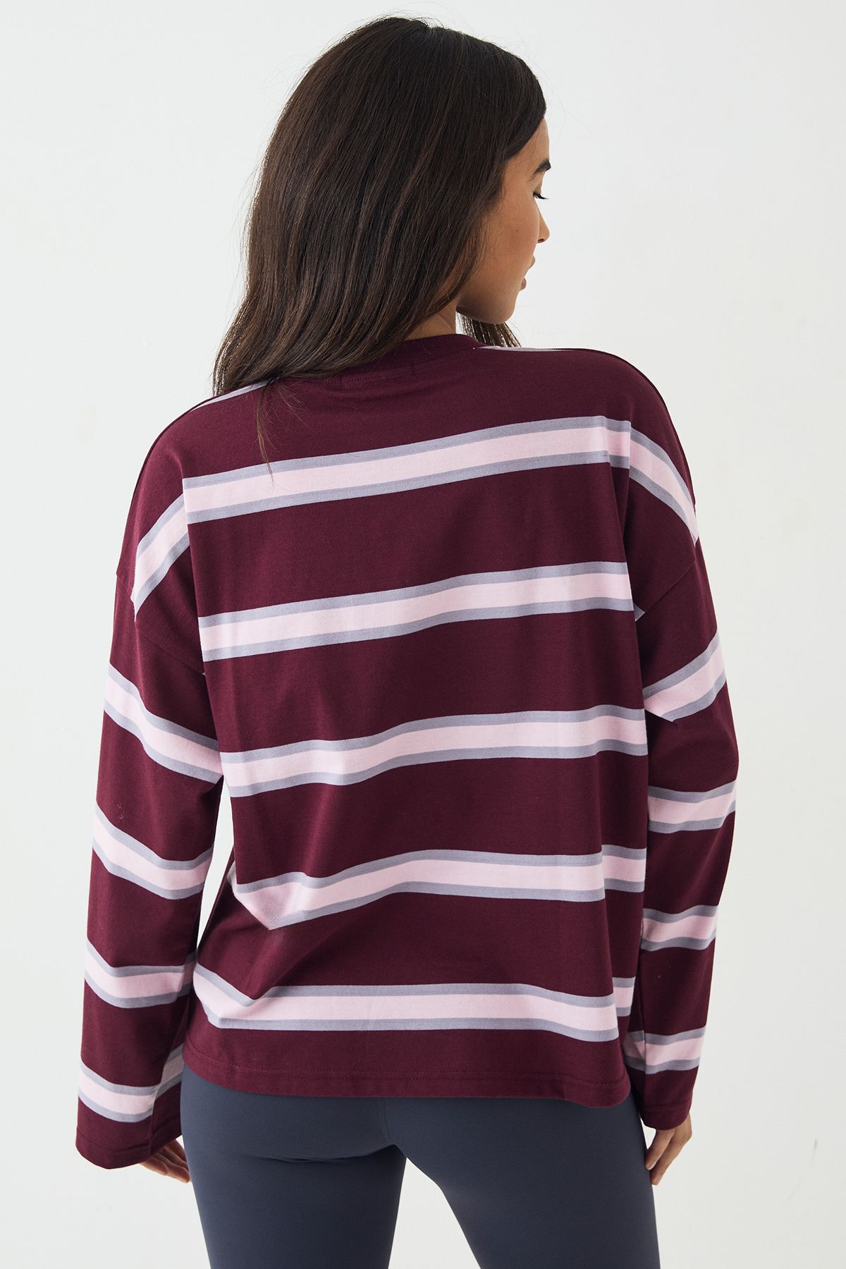 DSGN Studio DSGN Studio Stripe Oversized Long Sleeve T-Shirt Burgundy image 2