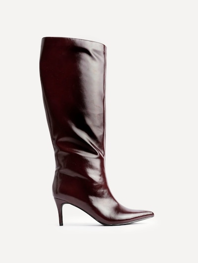 Linzi Onyx Burgundy High Shine Pointed Toe High Leg Heeled Boots