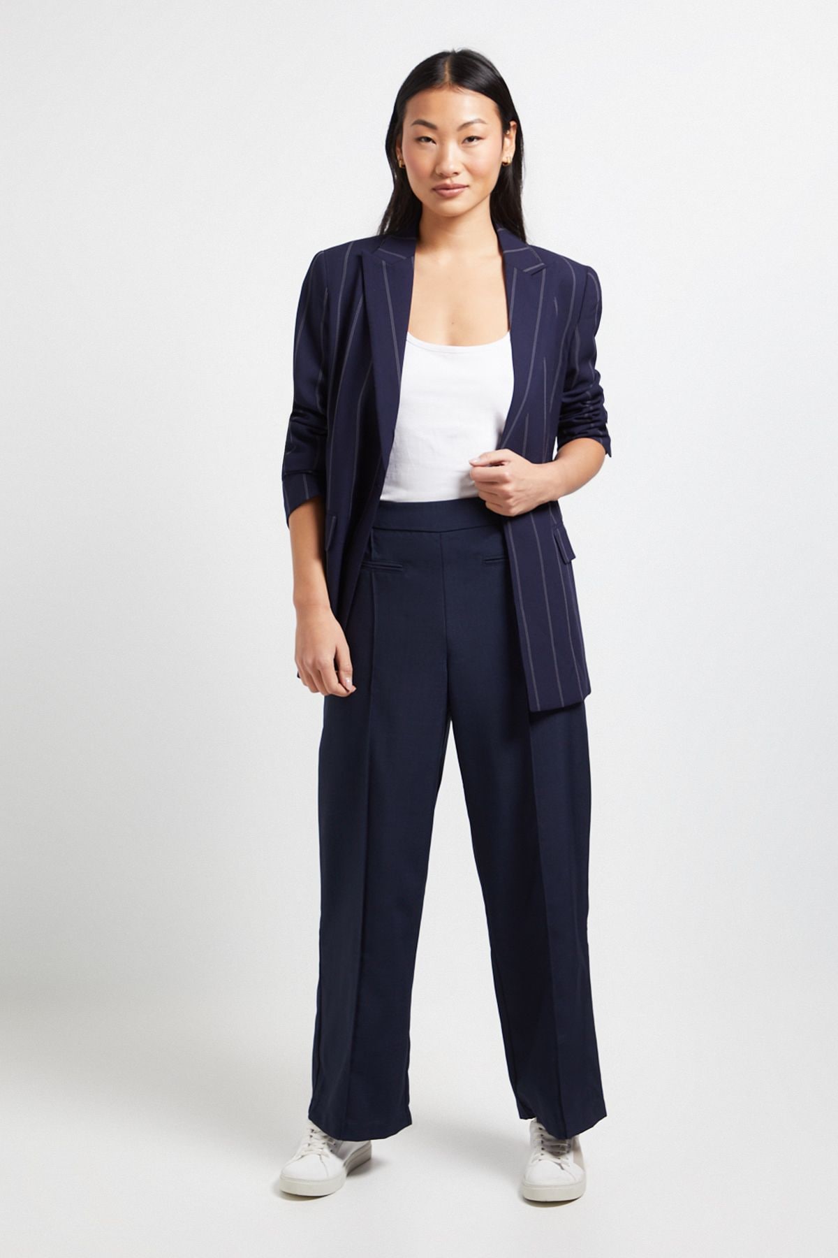 Dorothy Perkins Petite Elastic Waist Straight Leg Trouser Navy