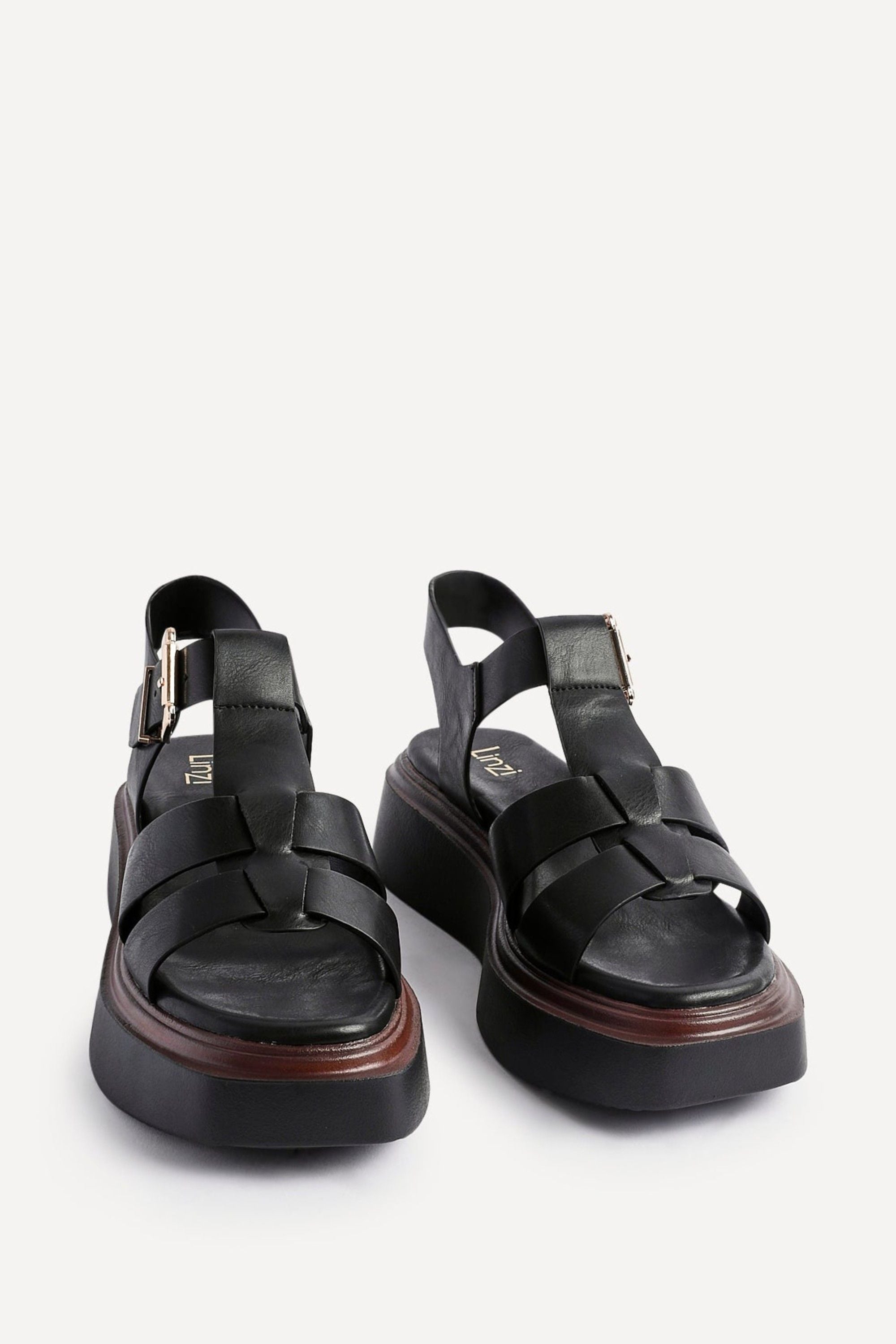 Linzi Retract Black Faux Leather Gladiator Style Flatform Sandals image 3