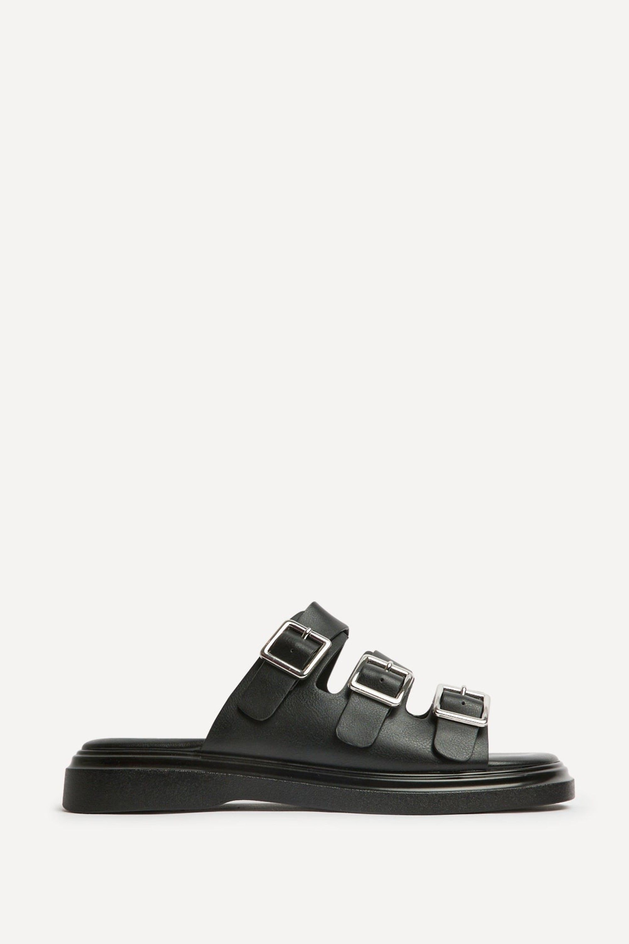 Linzi Satellite Black Faux Leather Flat Sandals