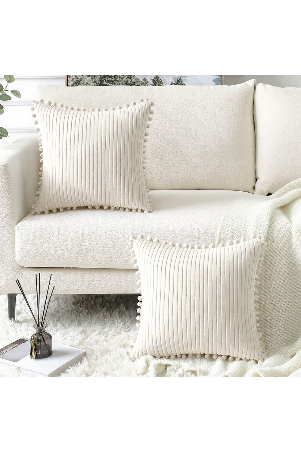 Living and Home Polyester Cushion Cover with Pom-Pom Trim image 4