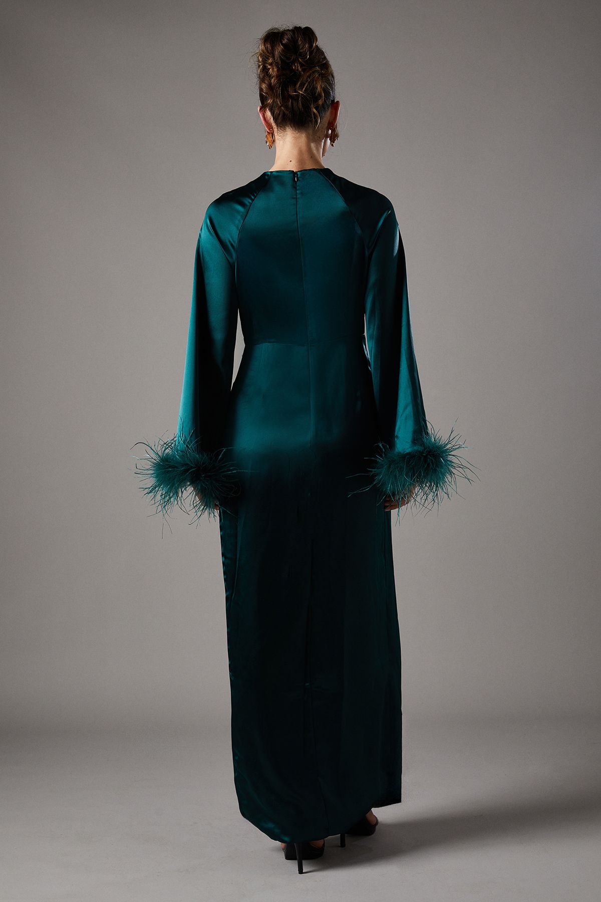 Coast Feather Trim Satin Maxi Dress Green image 4