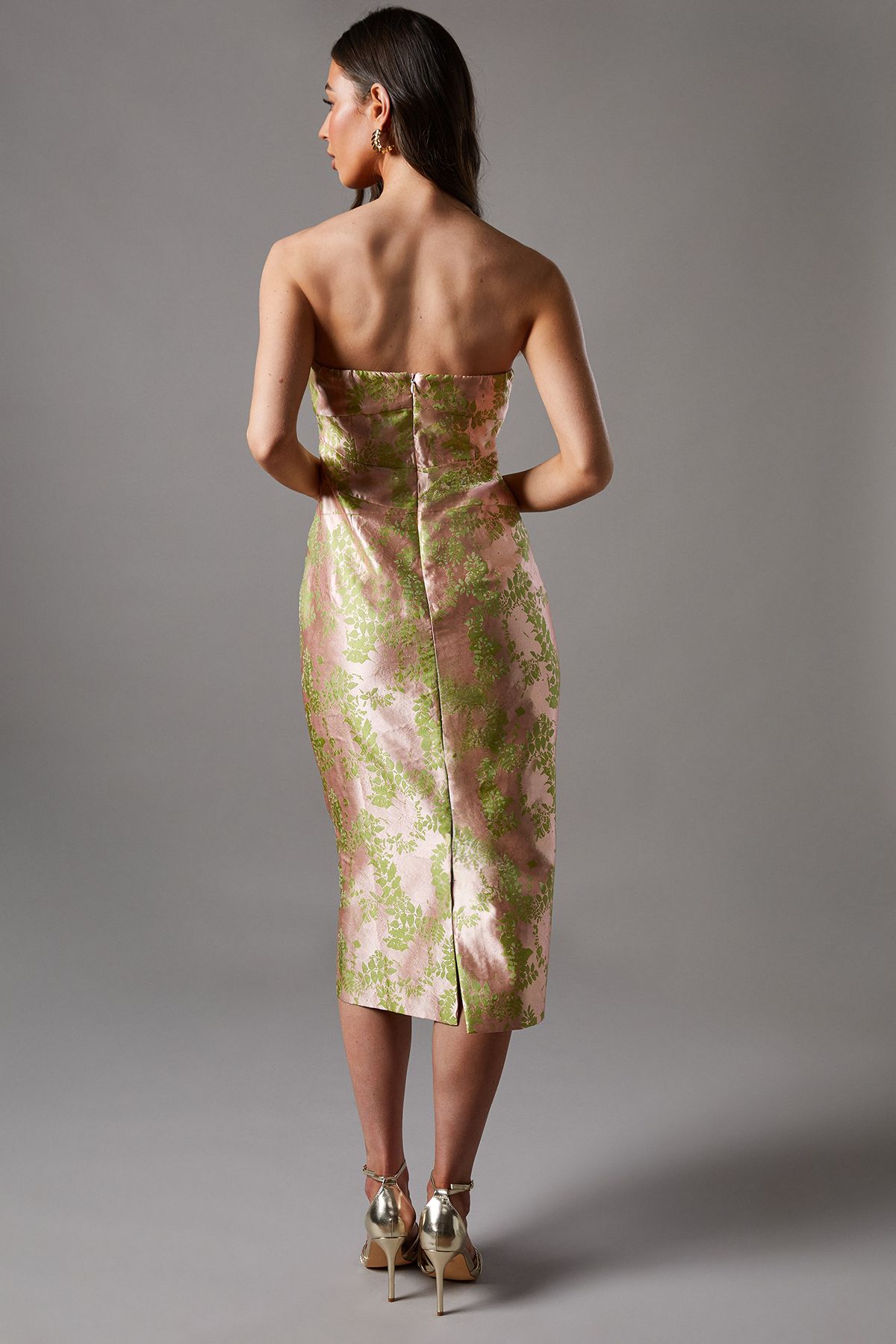 Coast Jacquard Pleated Bandeau Dress Pistachio image 3