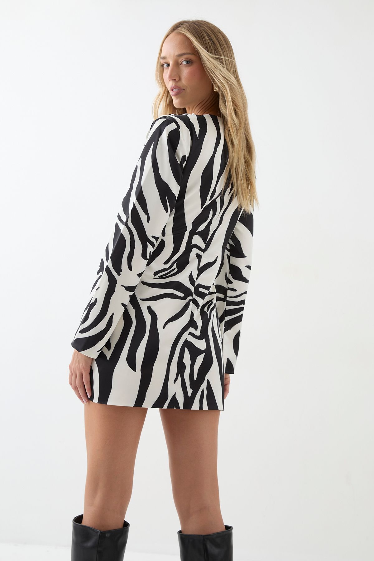 MissPap Printed Satin Extreme Draped Mini Dress Zebra image 3
