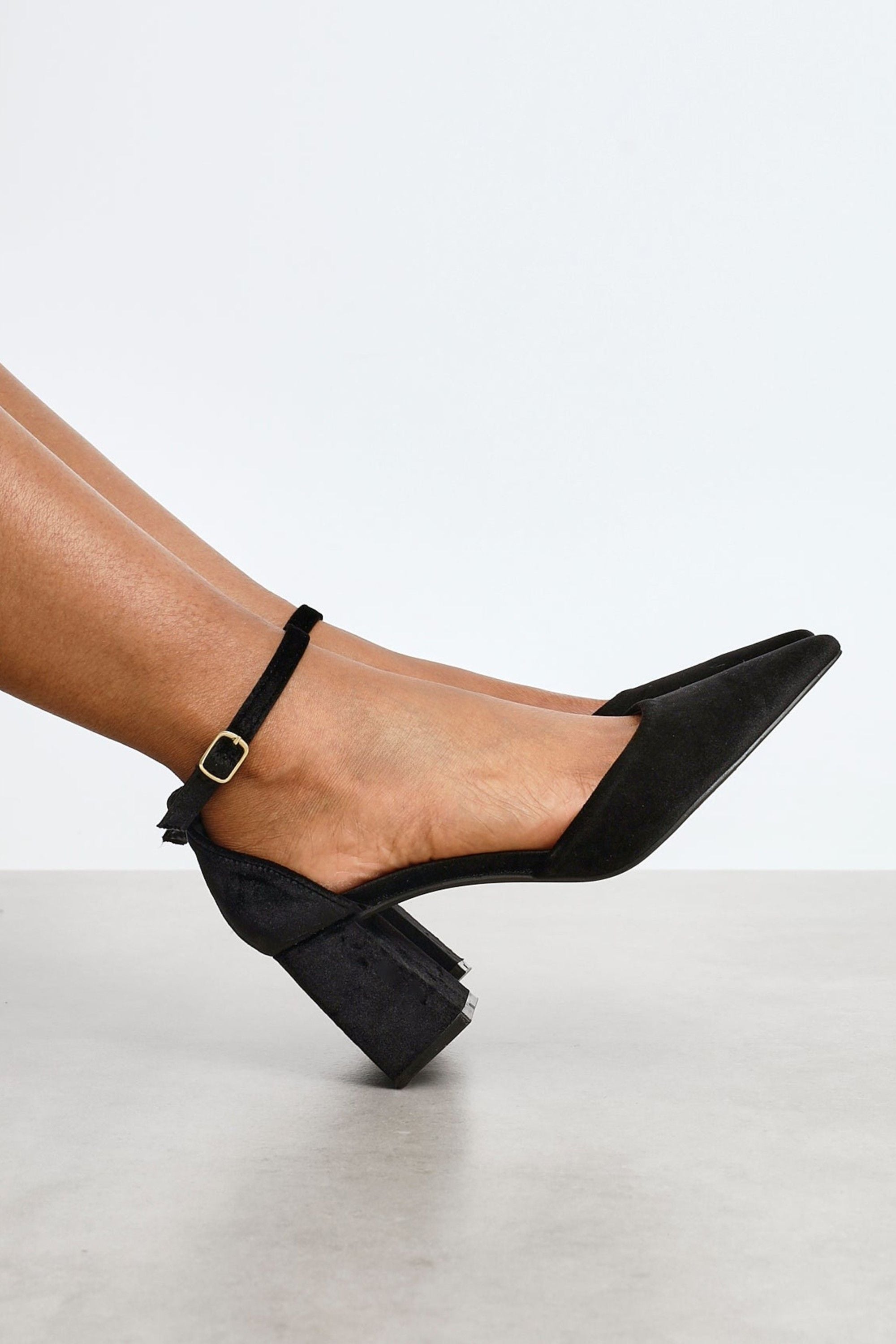 Linzi Glam Black Velvet Pointed Block Heel Courts image 6