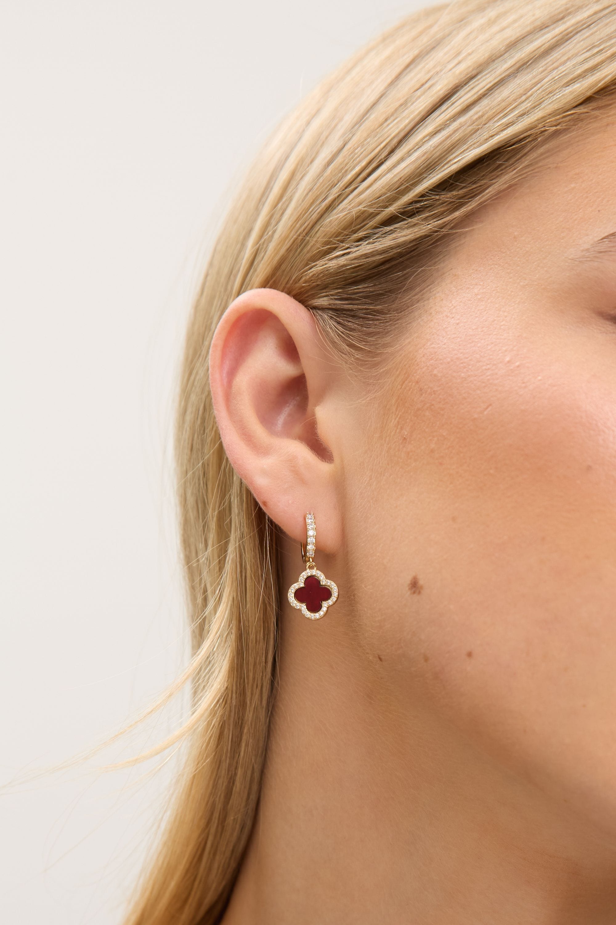 Jon Richard Gold Plated and Carnelian Clover Huggie Earrings image 2