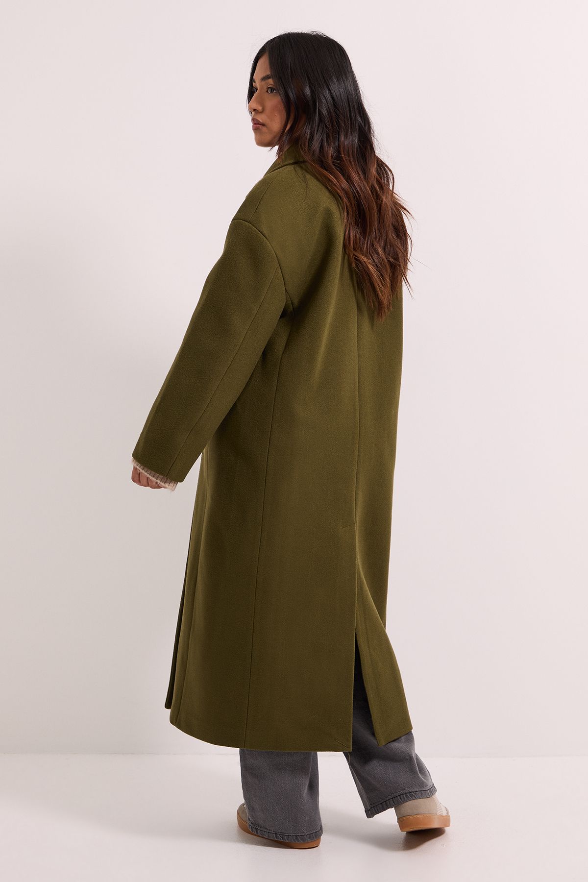 Dorothy Perkins Petite Relaxed Buttoned Midi Coat Khaki image 4