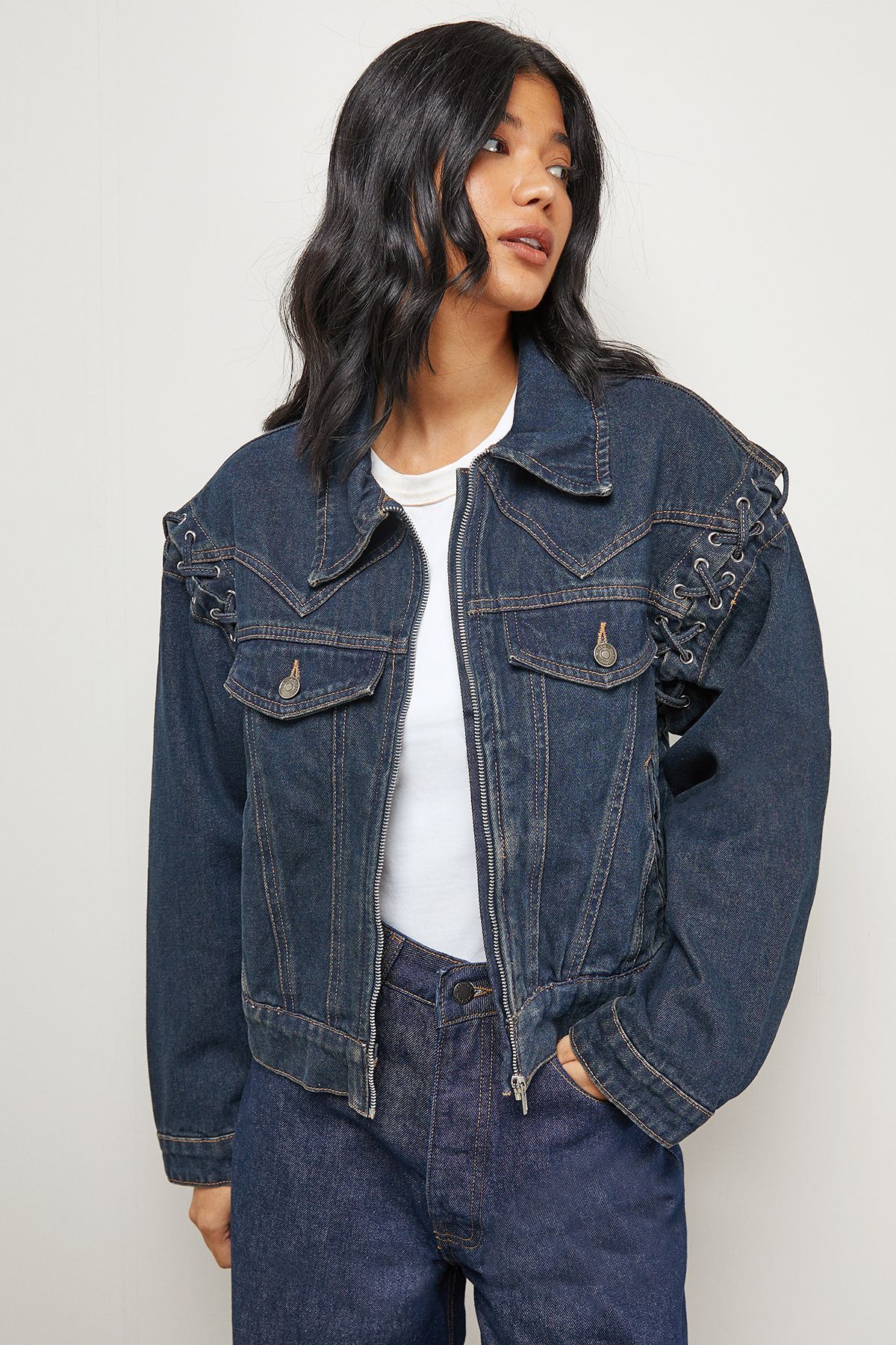 Warehouse Whipstitch Detail Washed Denim Jacket Vintage Wash