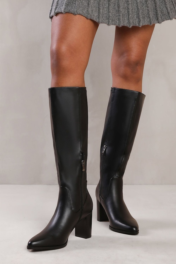 Where's That From 'Ainsley' Block Heel Knee High Boots with Stitch Detail