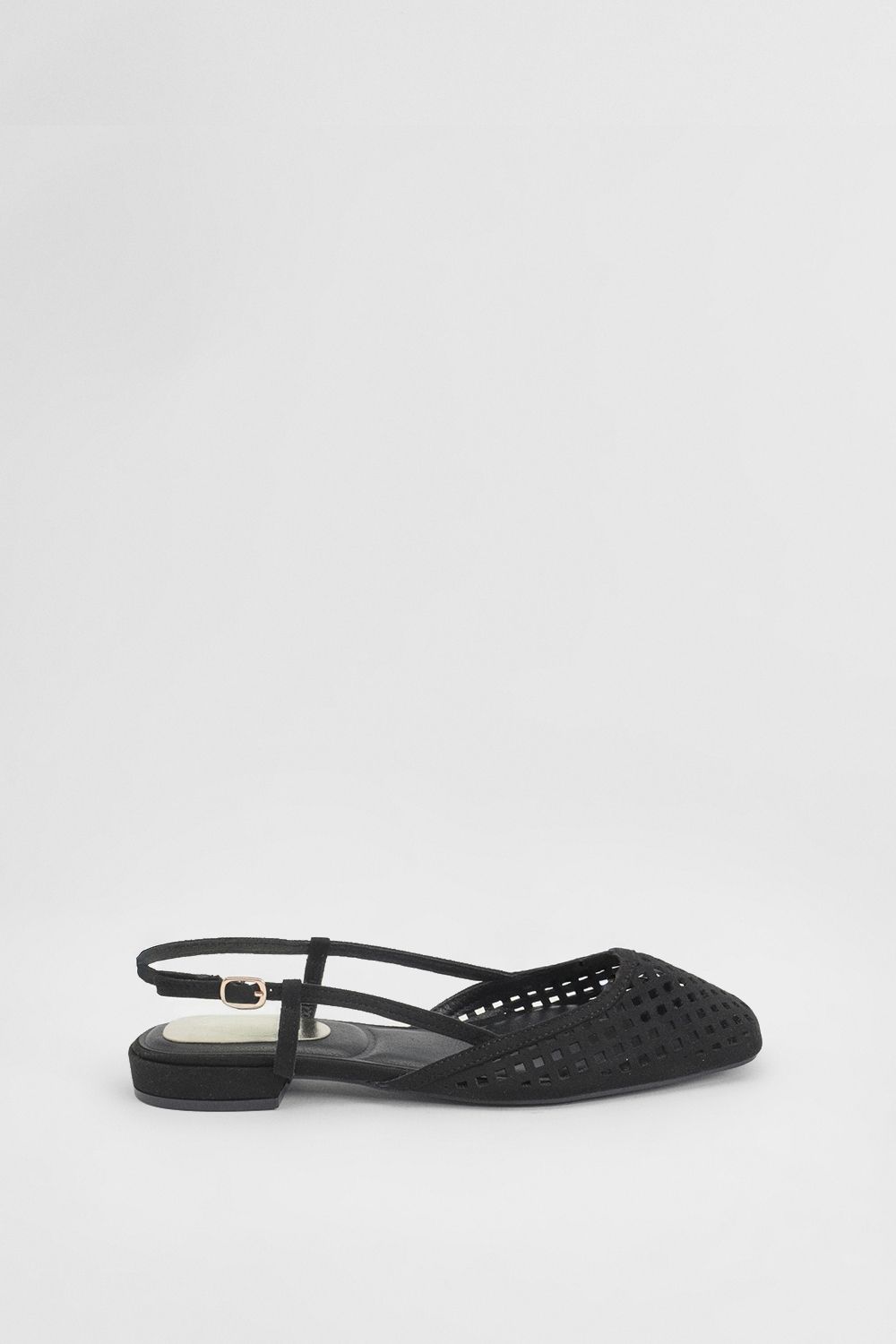 Oasis Angie Faux Suede Cutout Sling Back Flat Shoes Natural Black