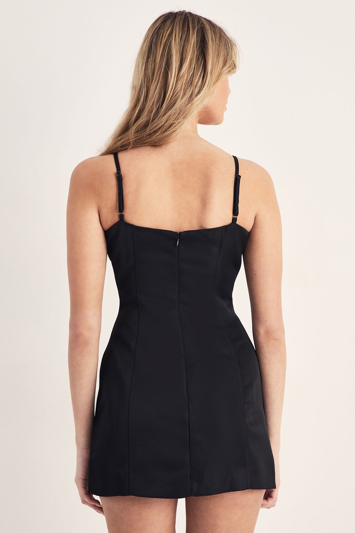 NastyGal Satin Panelled Diamante Strappy Mini Dress Black image 4