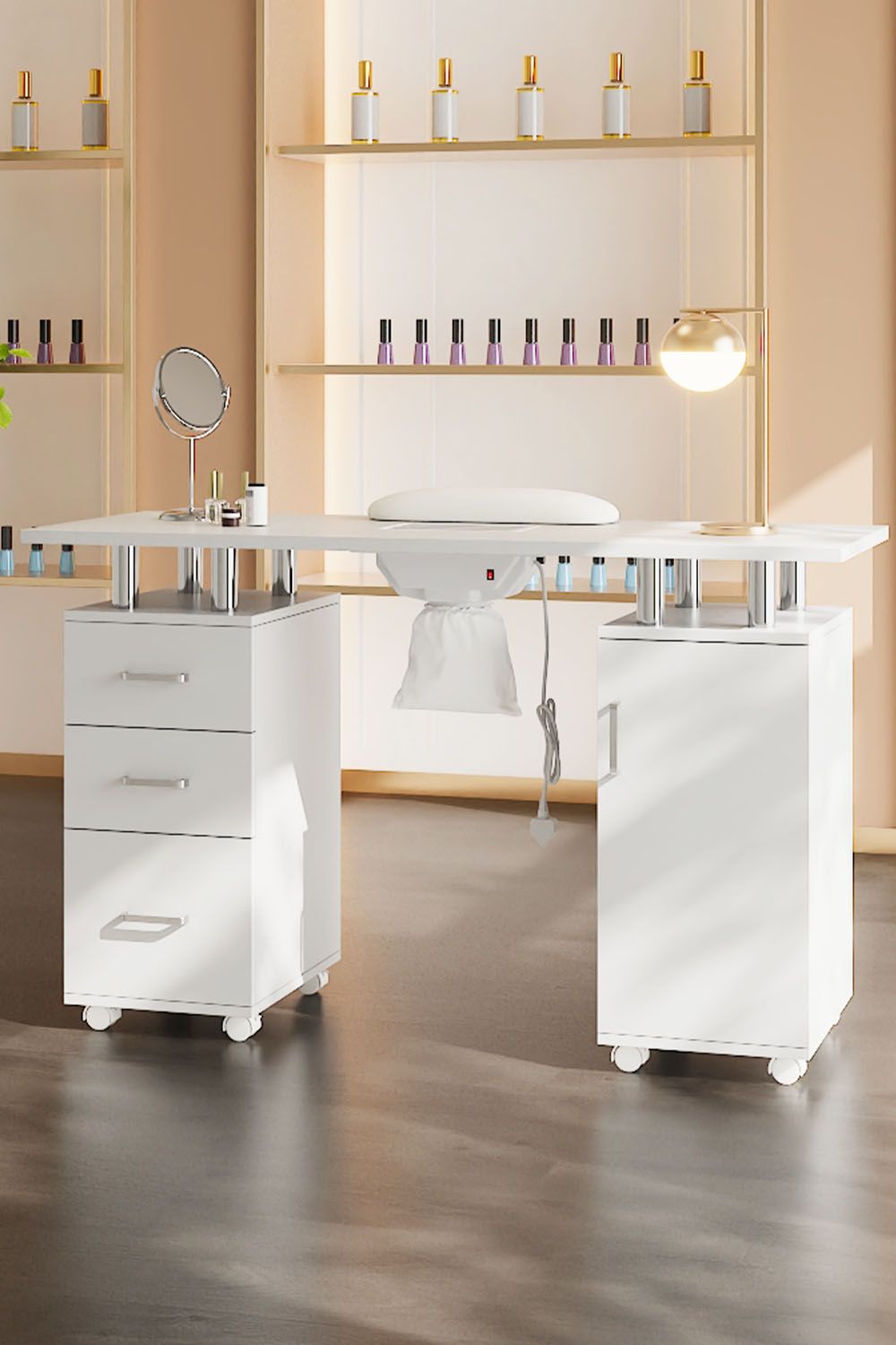 Living and Home Professional Mobile Manicure Table Nail Desk with Dust Collector image 1